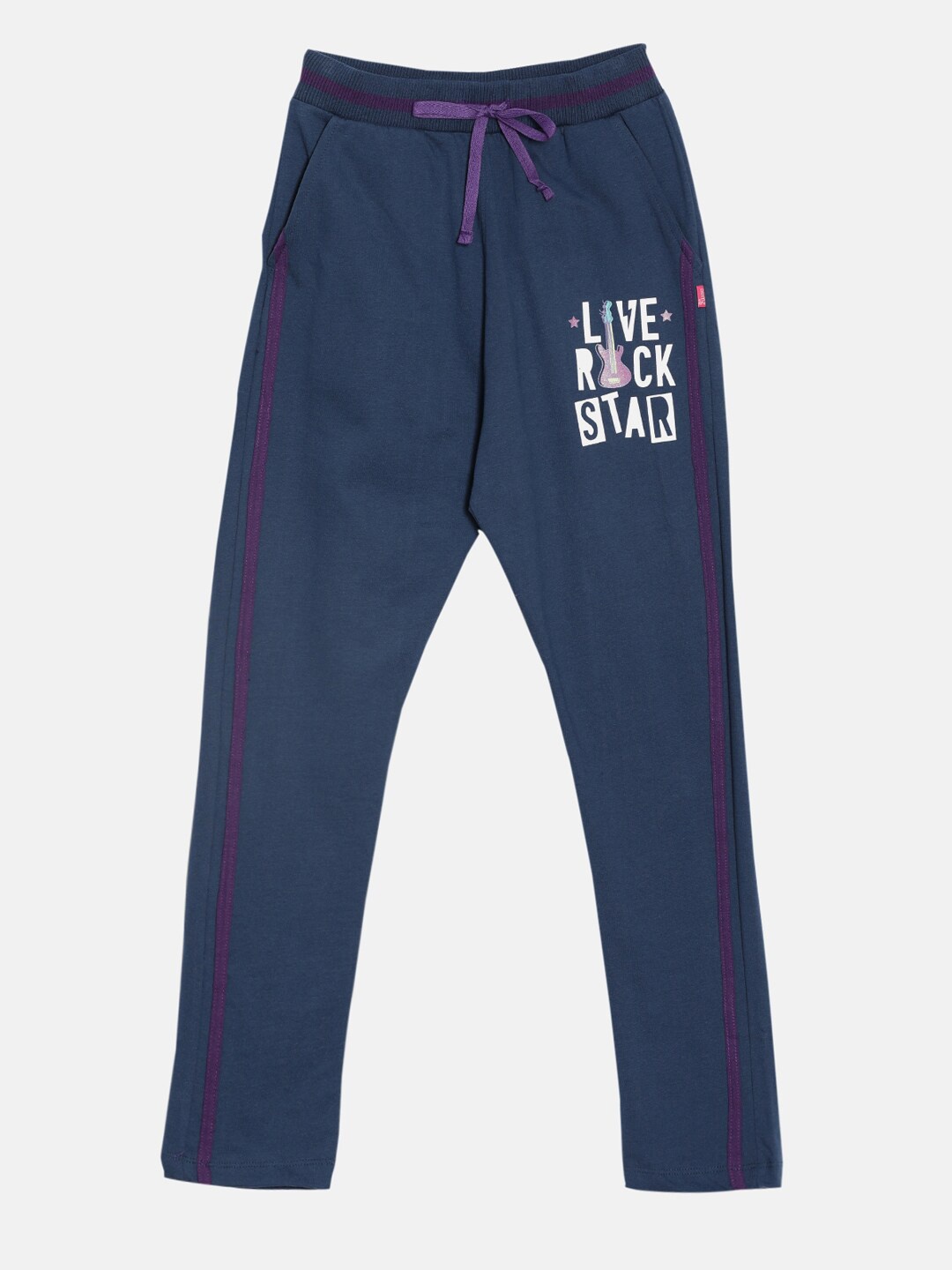 

DIXCY SCOTT Slimz Girls Typography Printed Pure Cotton Track Pant, Navy blue