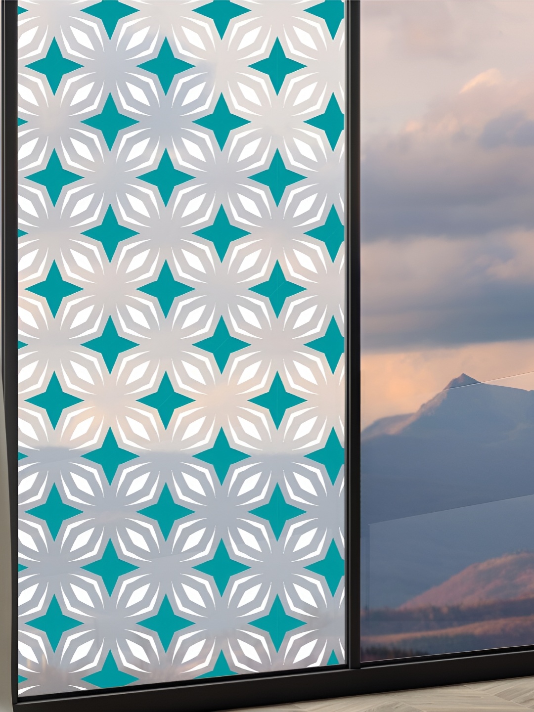 

CVANU Transparent & Teal Green Printed Self Adhesive Window Film Sticker