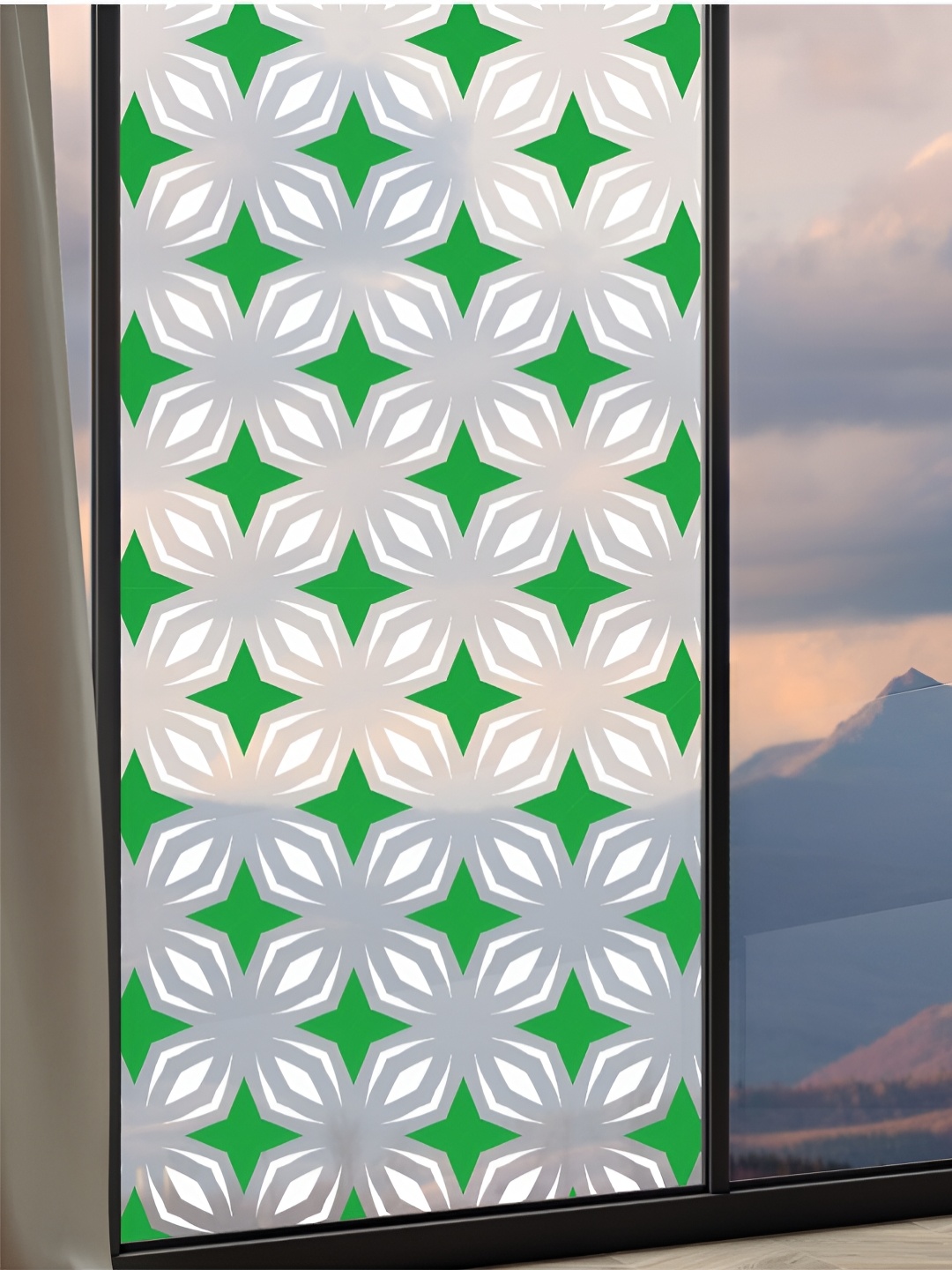 

CVANU Green & White Geometric Self Adhesive & Waterproof Window Sticker