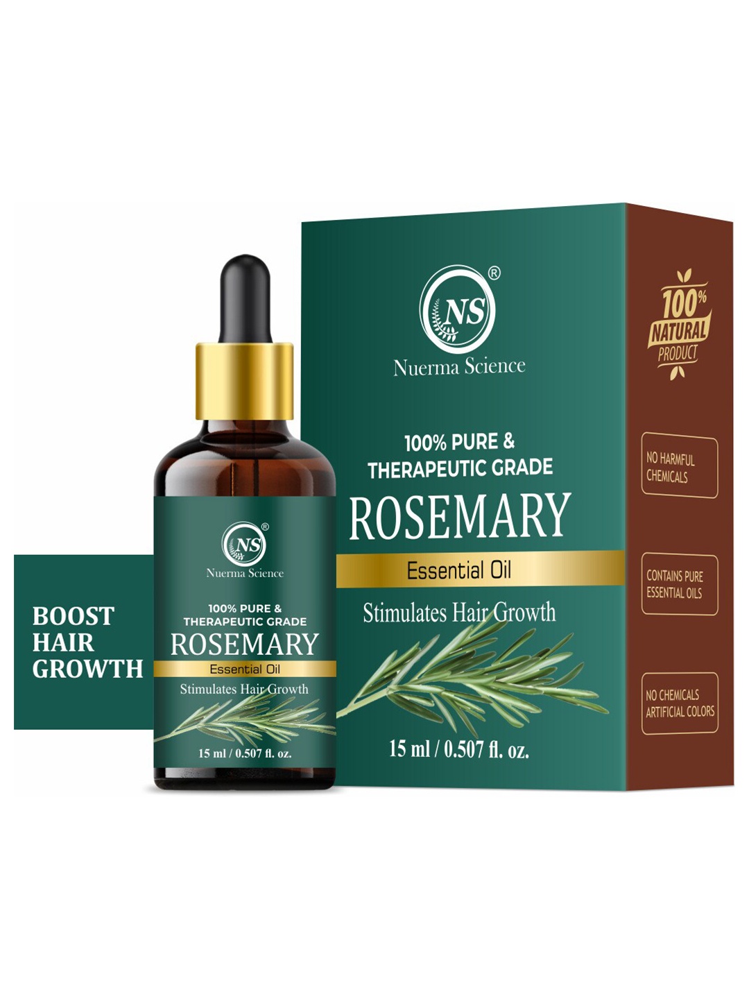 

Nuerma Science 100% Pure & Therapeutic Grade Rosemary Essential Oil For Hair Growth - 15ml, Green
