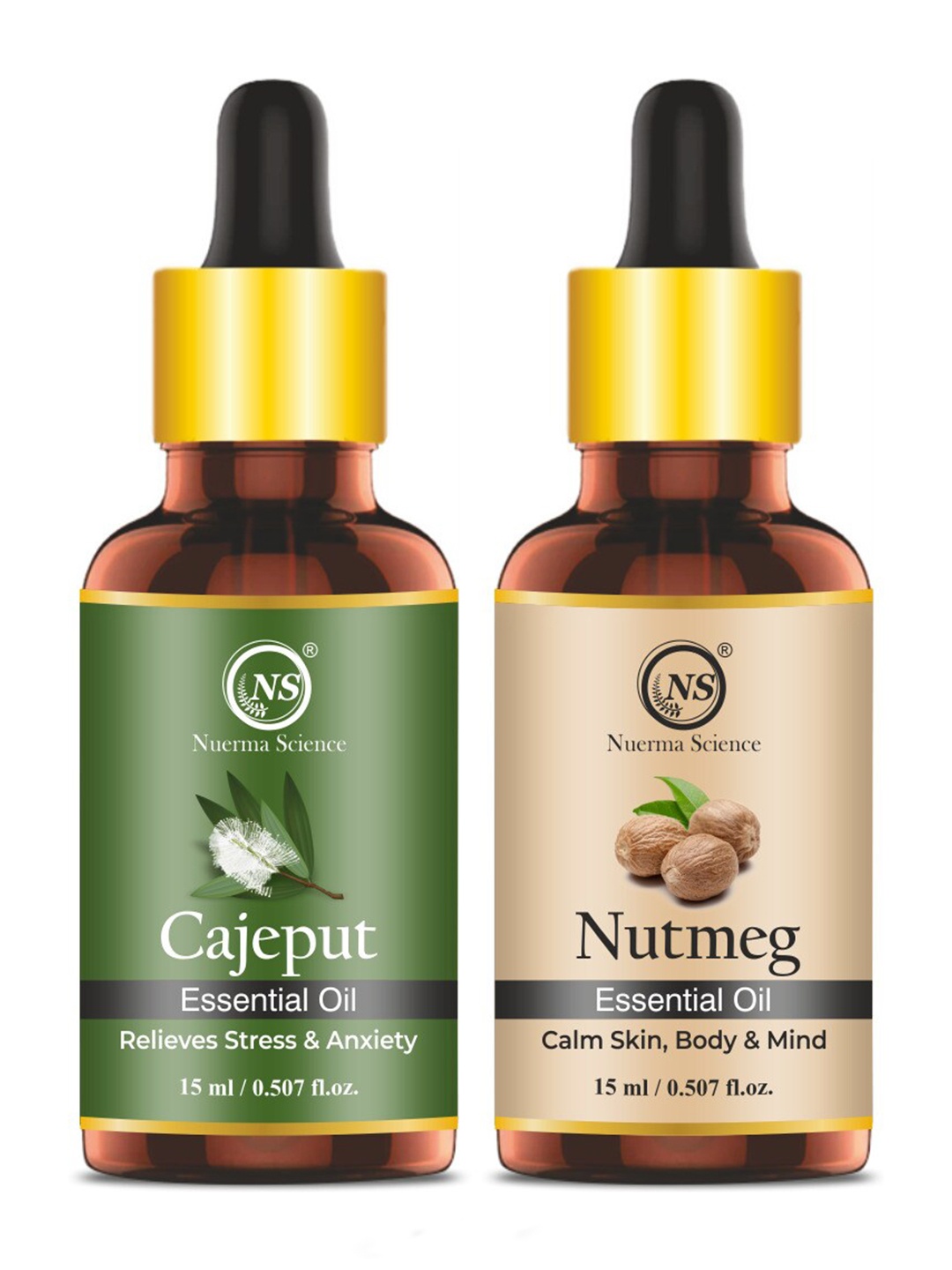 

Nuerma Science 2-Pcs Cajeput & Nutmeg Essential Oil - 15ml Each, Green