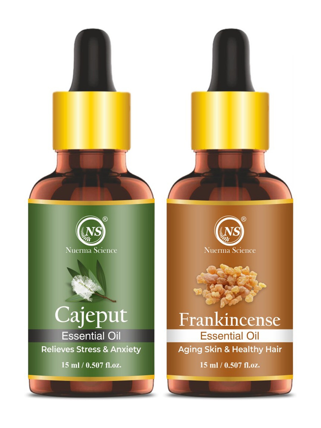 

Nuerma Science 2-Pcs Cajeput & Frankincense Essential Oil - 15ml Each, Green