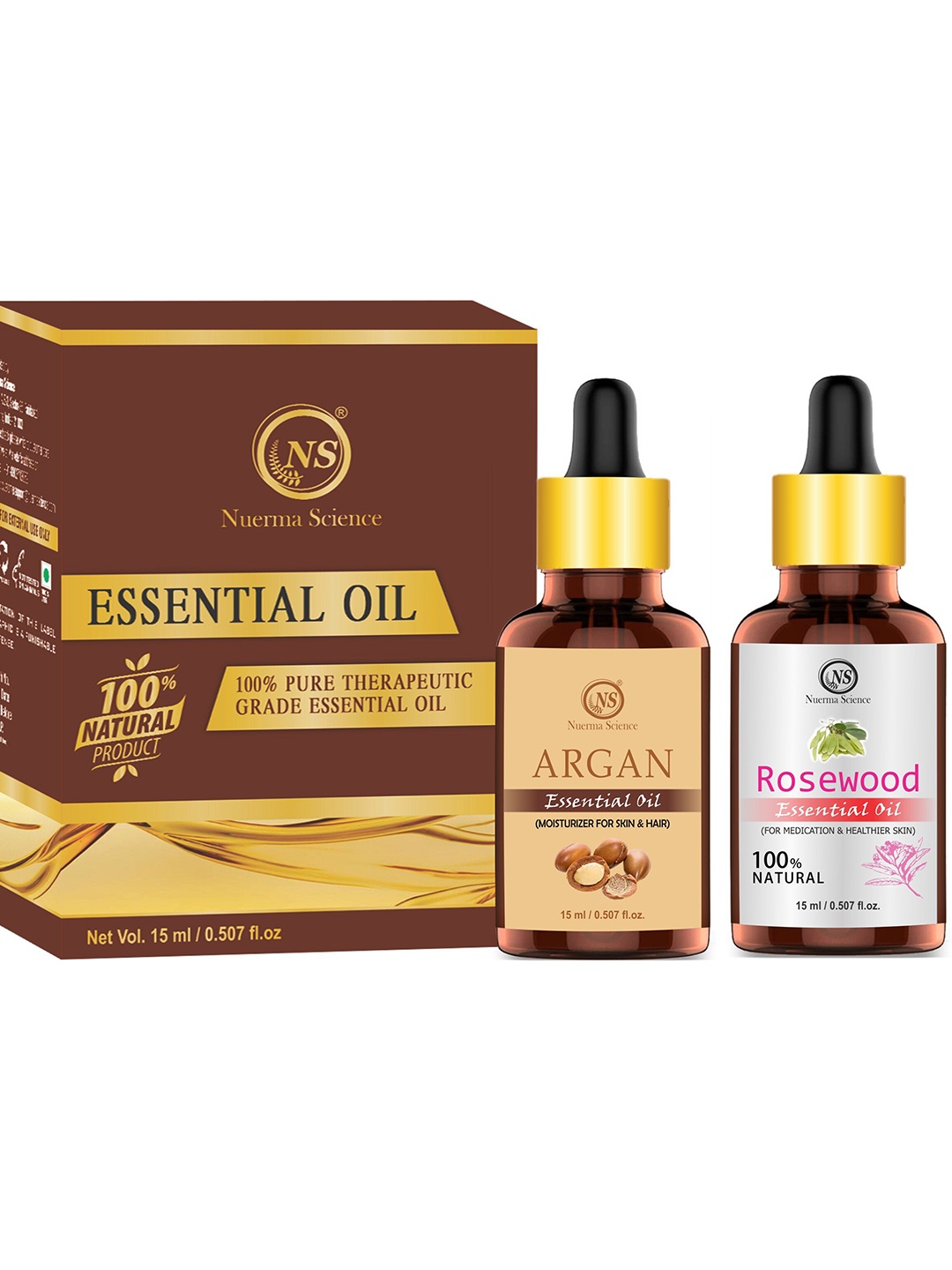 

Nuerma Science 2-Pcs Argan & Rosewood Essential Oil - 15ml Each, Beige