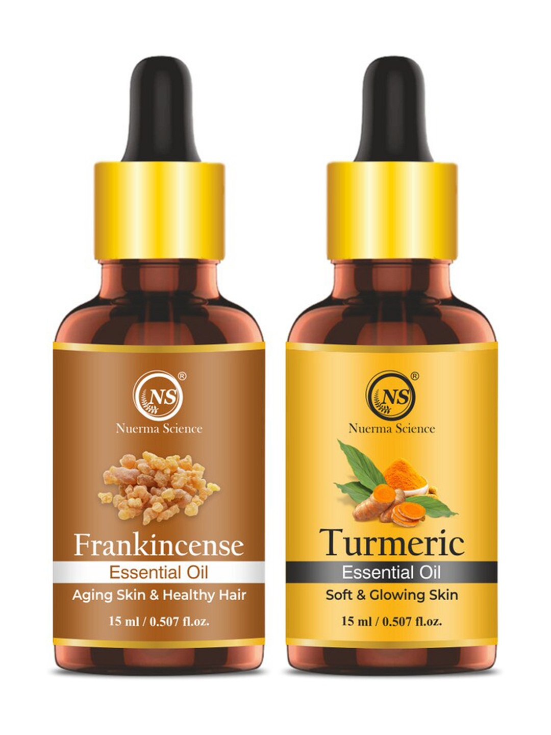 

Nuerma Science 2-Pcs Turmeric & Frankincense Essential Oil - 15ml Each, Brown