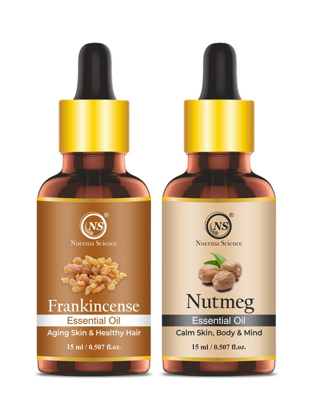 

Nuerma Science Set of Frankincense & Nutmeg Pure Essential Oil - 15 ml each, Brown