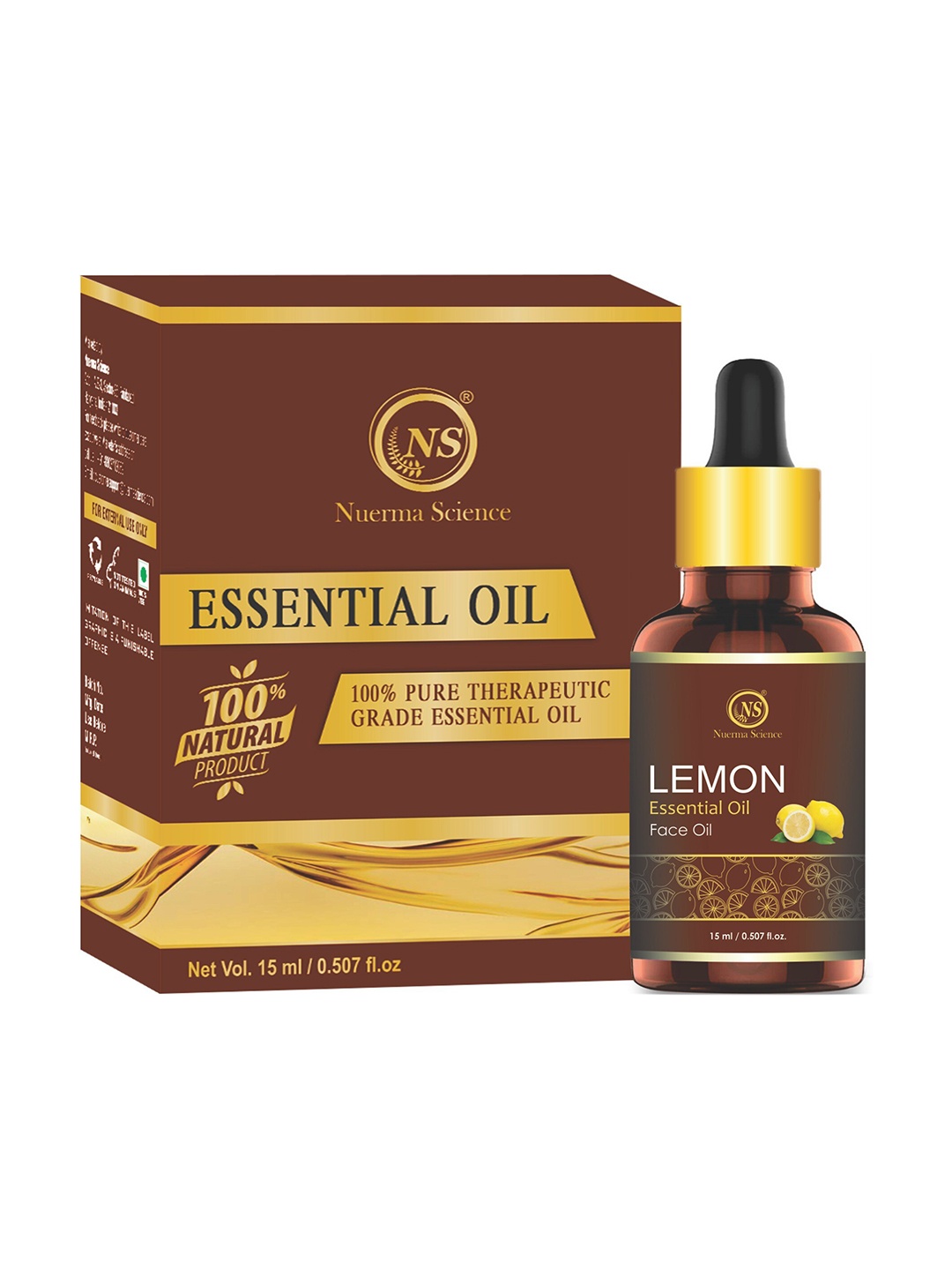 

Nuerma Science Lemon Pure Therapeutic Grade Essential Oil - 15 ml, Brown