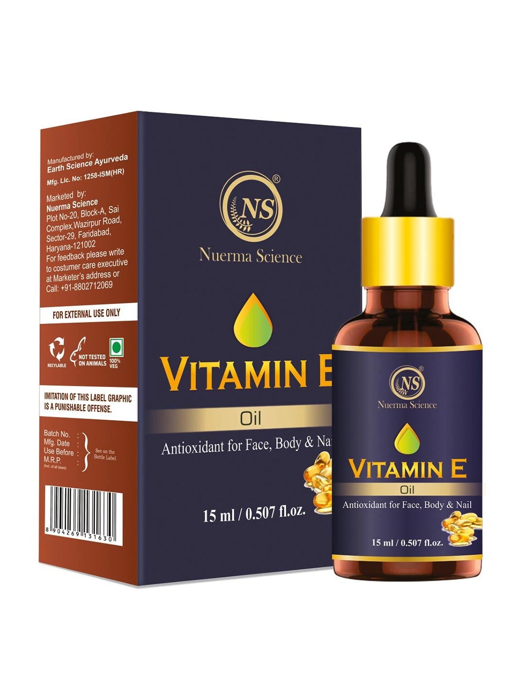 

Nuerma Science Vitamin E Oil for Face Body & Nails - 15ml, Blue