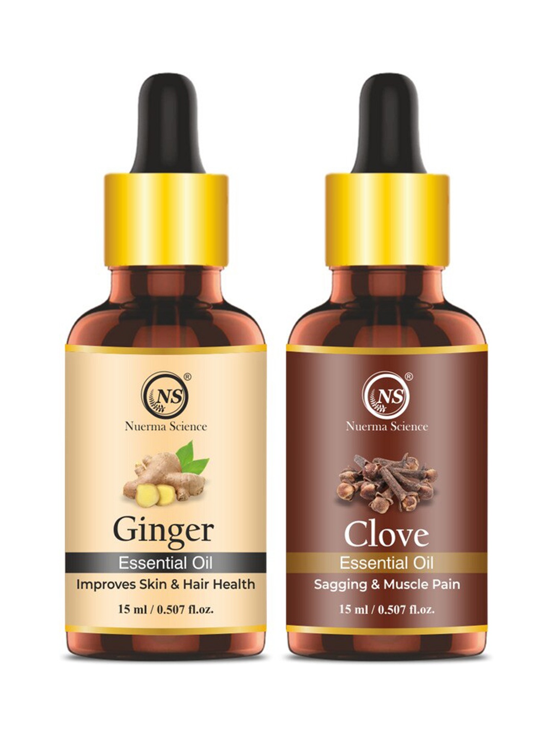 

Nuerma Science Set Of 2 Ginger & Clove Essential Oil 15ml Each, Brown