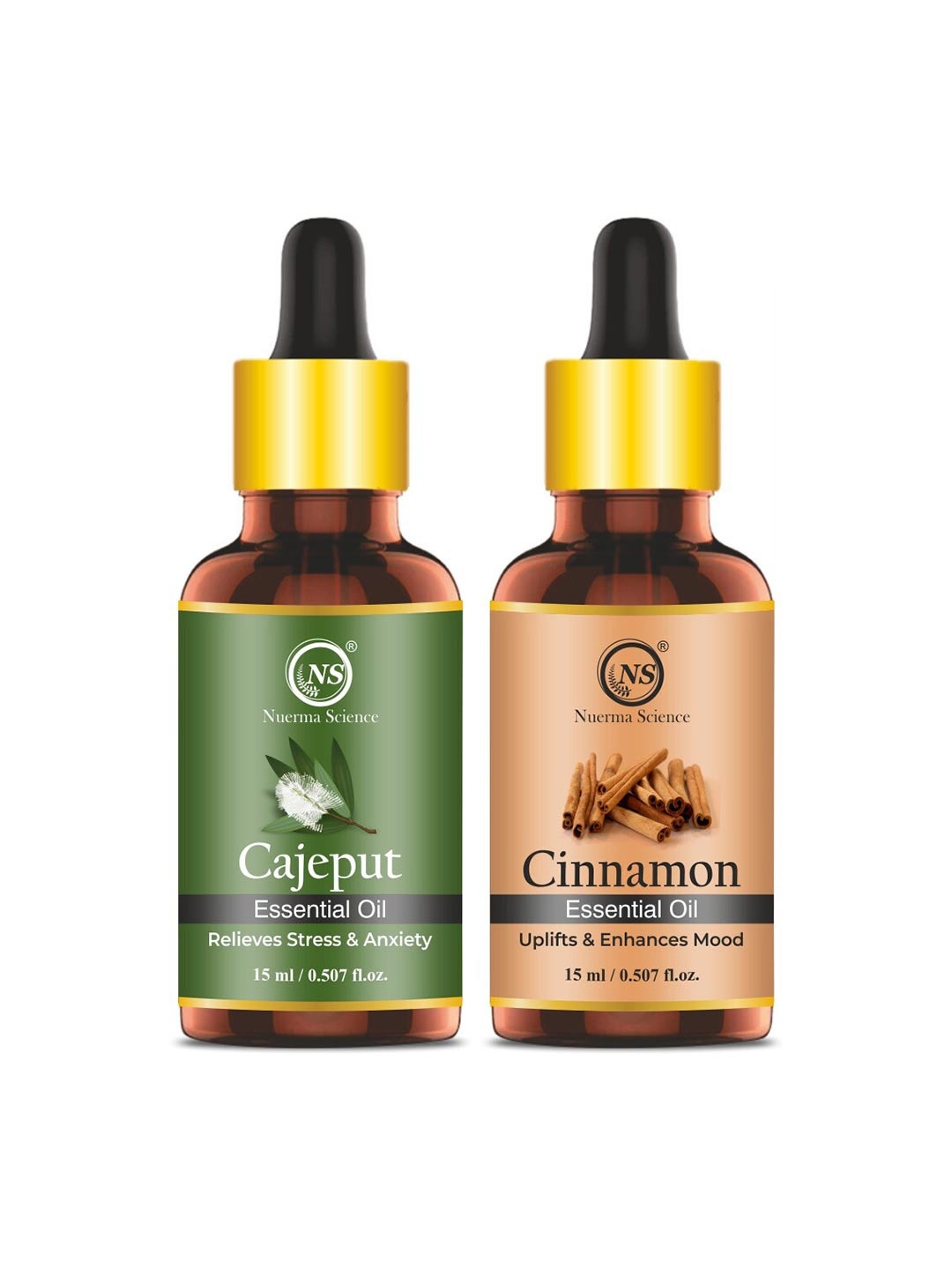 

Nuerma Science 2-Pcs Cinnamon & Cajeput Essential Oil - 15ml Each, Green