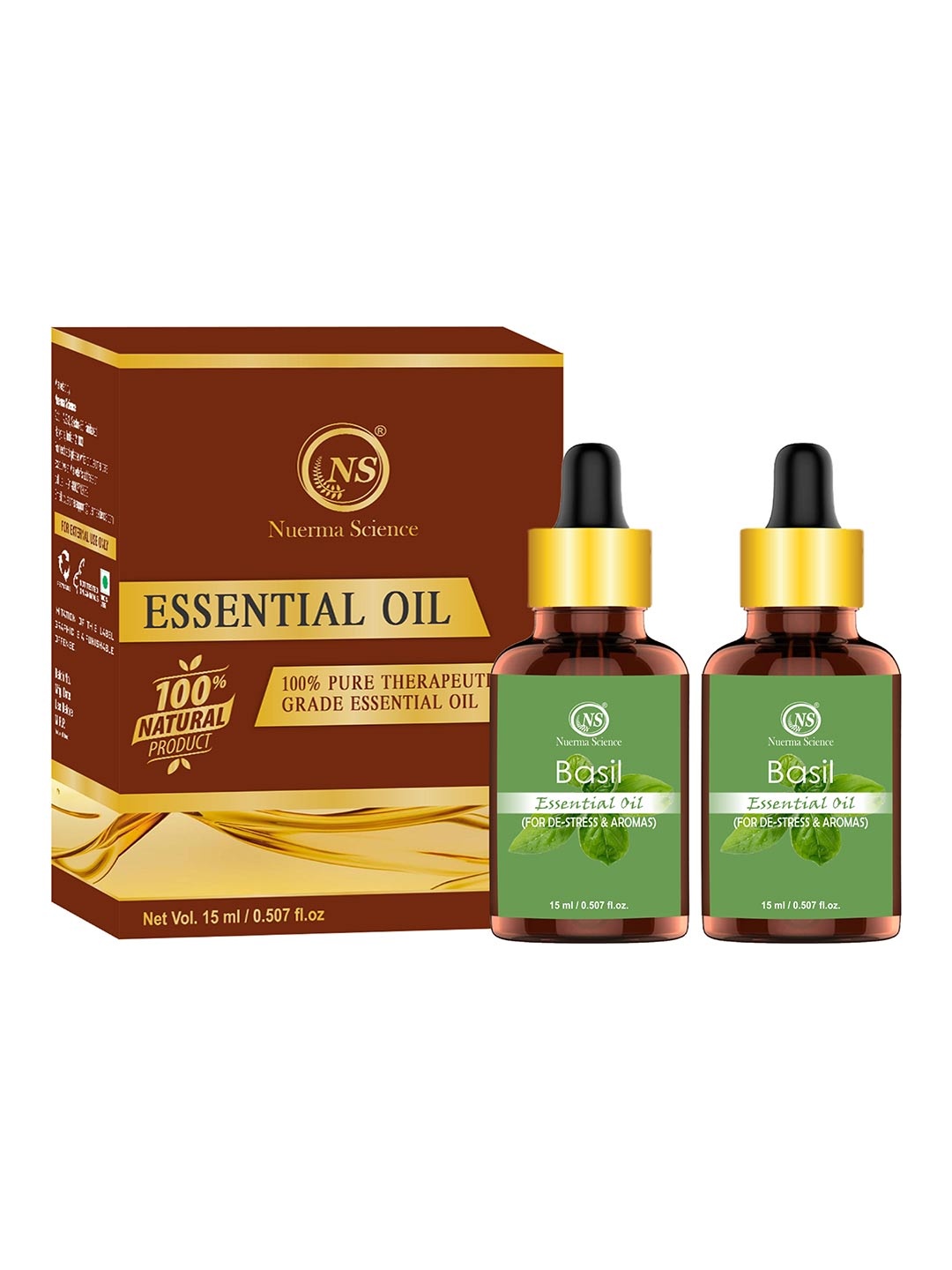 

Nuerma Science Set of 2 Basil Essential Oil For Hair & Skin15ml Each, Green
