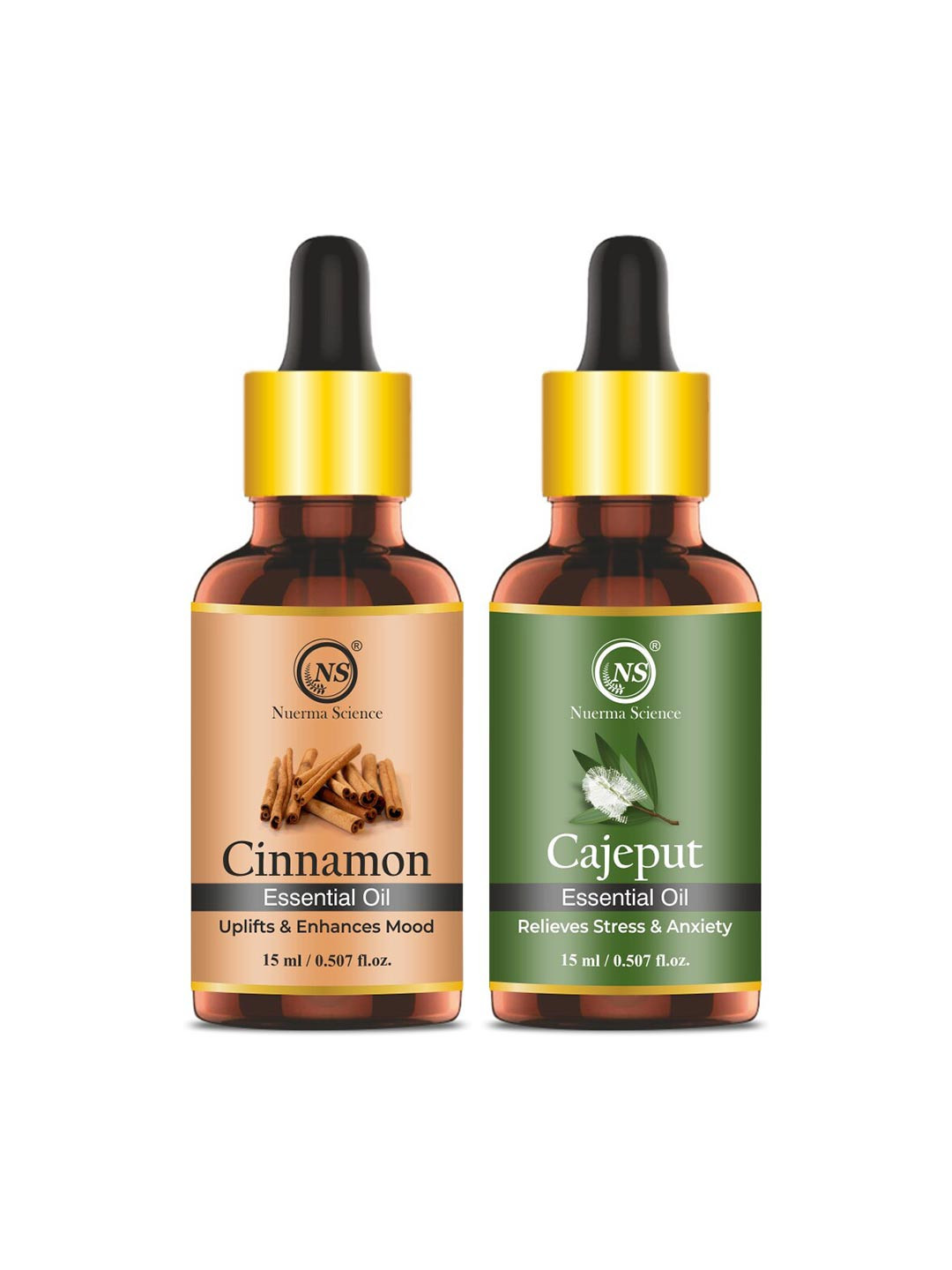 

Nuerma Science 2-Pcs Cinnamon & Cajeput Essential Oil - 15ml each, Beige