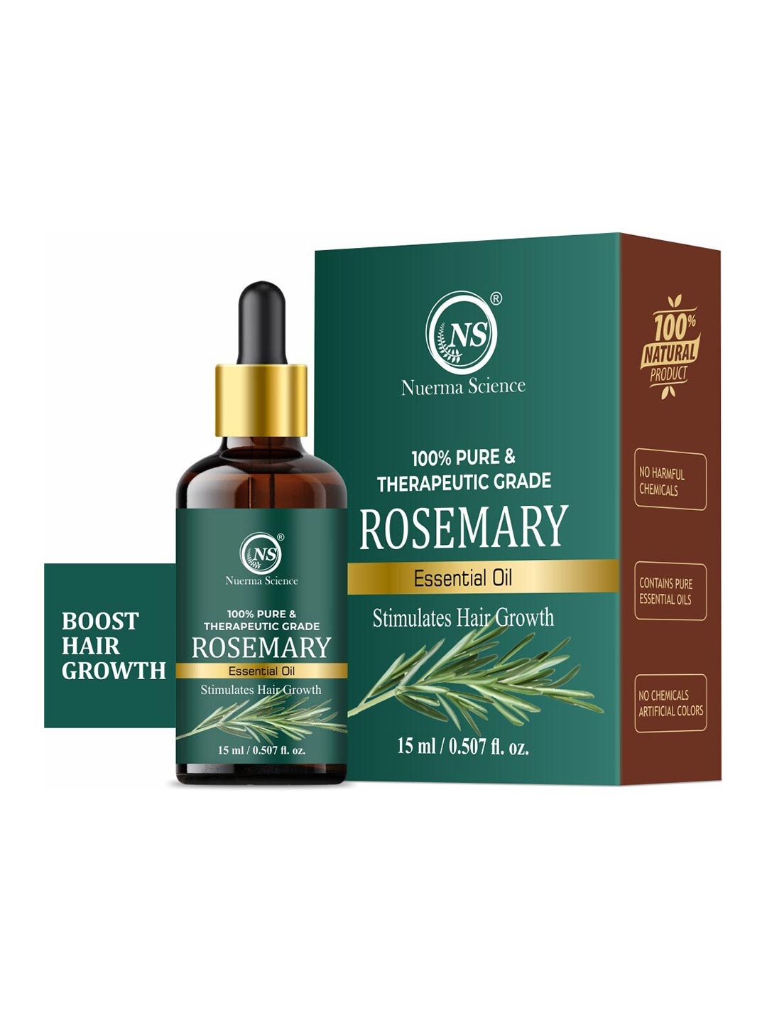 

Nuerma Science 100% Pure Therapeutic Grade Rosemary Essential Oil For Hair Growth - 15ml, Teal