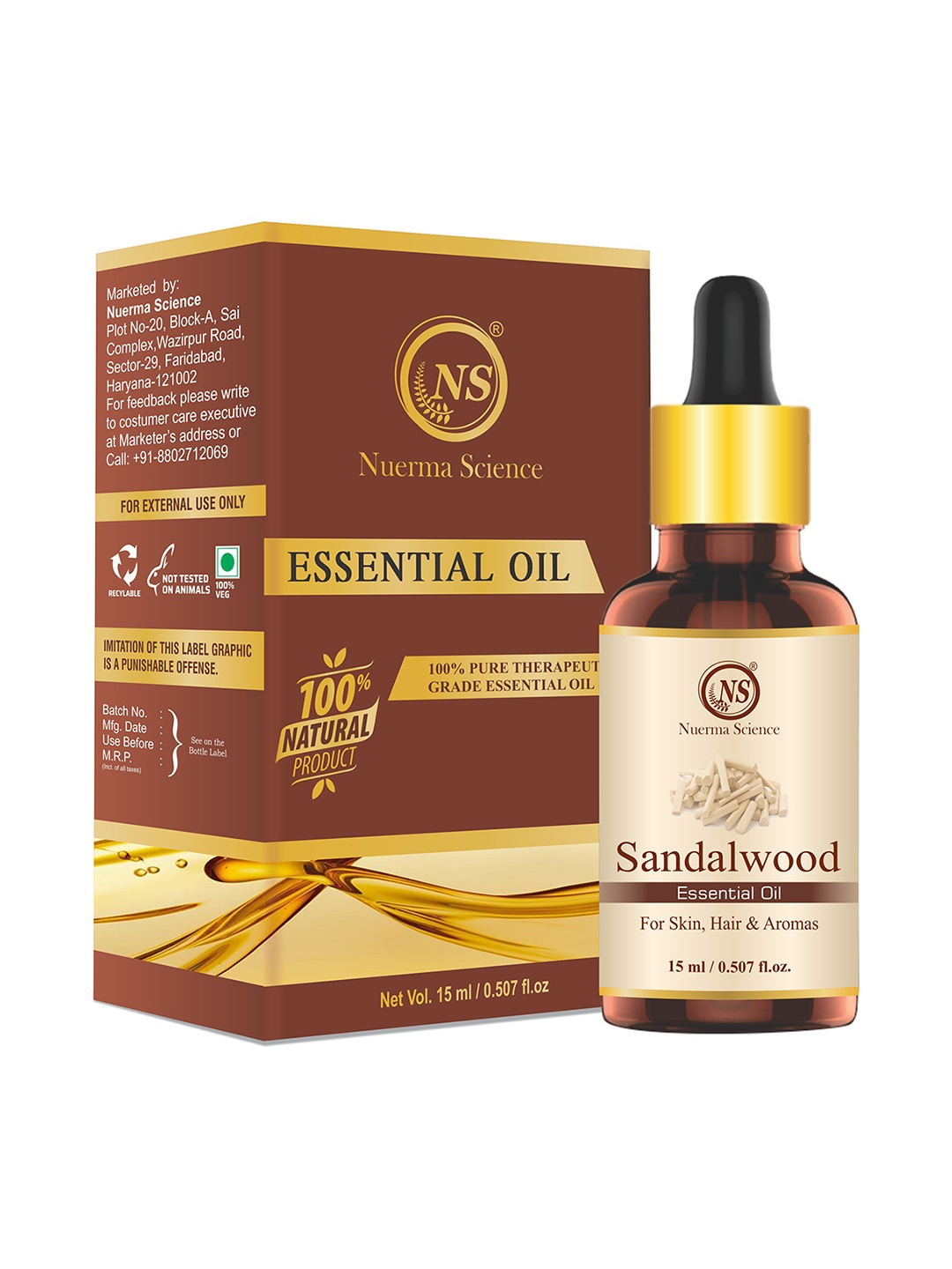 

Nuerma Science Sandalwood Essential Oil For Skin & Hair - 15ml, Brown