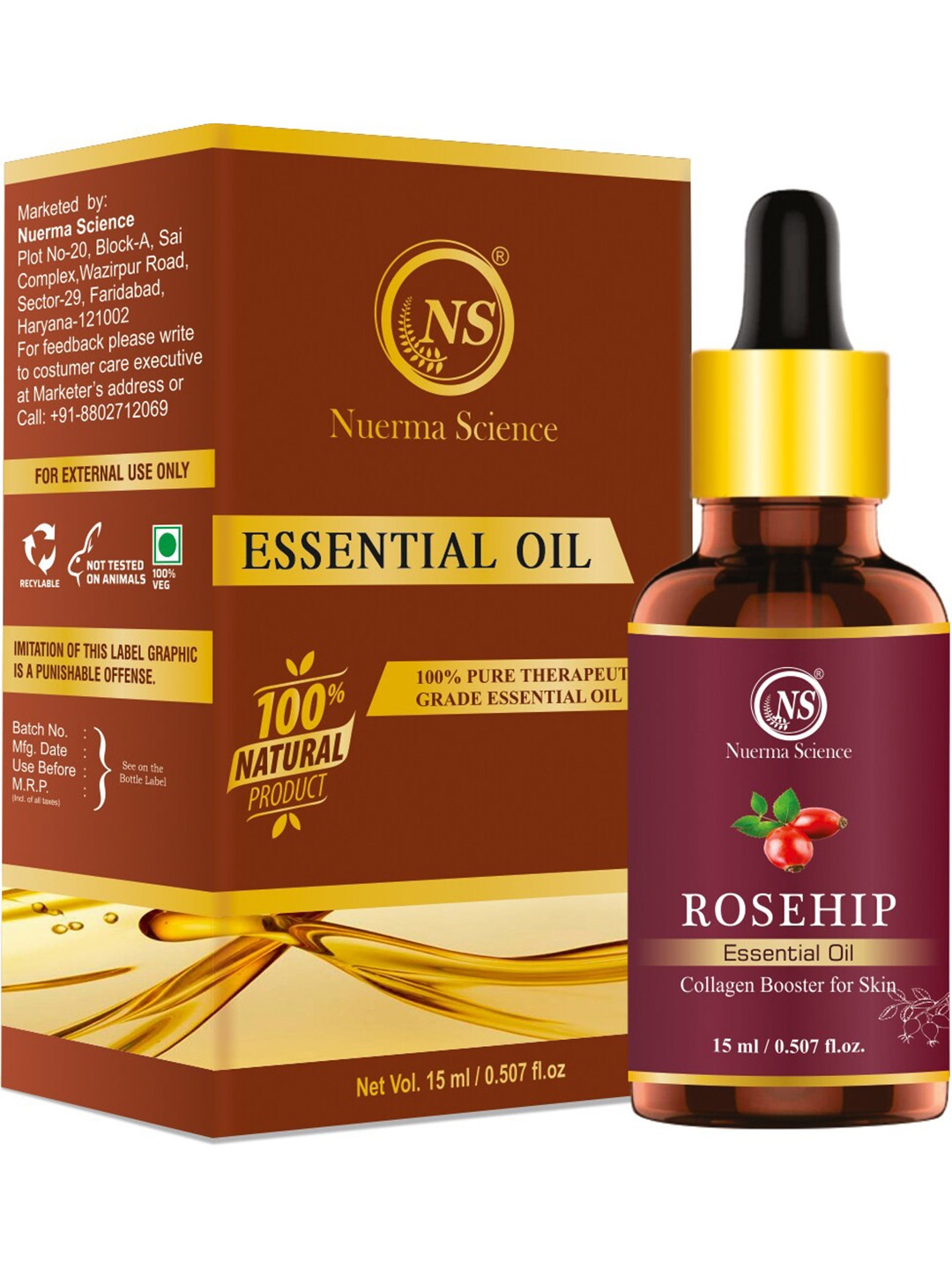 

Nuerma Science Rosehip Essential Oil For Anti-Aging - 15ml, Brown