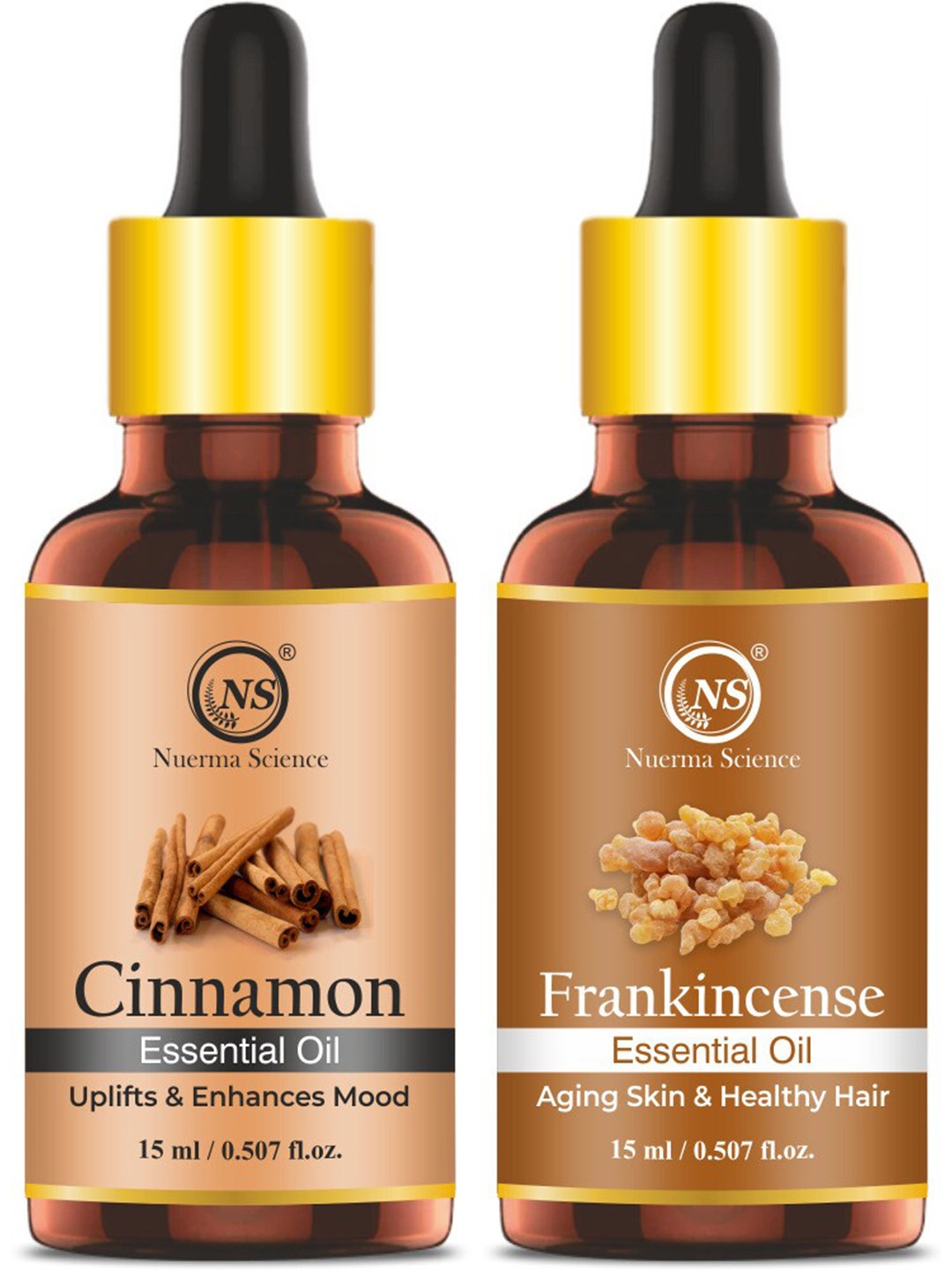 

Nuerma Science 2-Pcs Cinnamon & Frankincense Essential Oil - 15ml Each, Brown