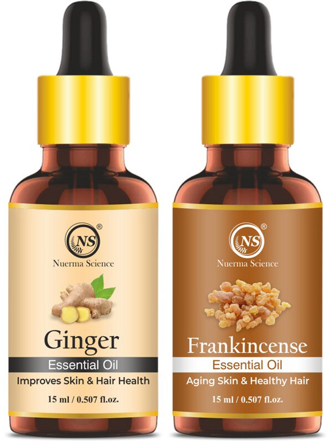 

Nuerma Science 2-Pcs Ginger & Frankincense Essential Oil - 15ml Each, Beige