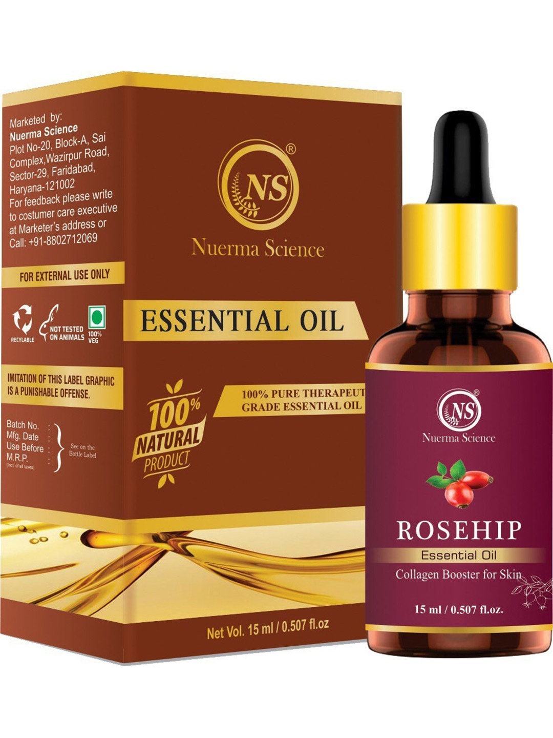 

Nuerma Science Rosehip Essential Oil - Collagen Booster For Skin & Hair - 15ml, Purple