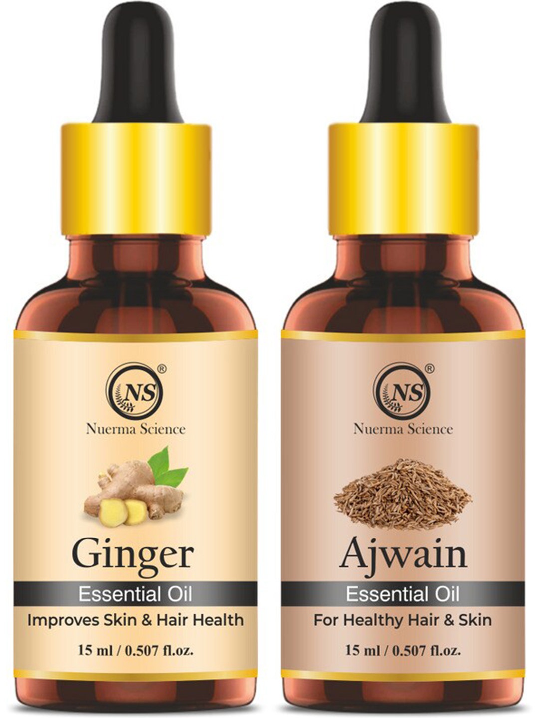 

Nuerma Science Set Of 2 Ginger & Ajwain Essential Oil 15ml Each, Brown