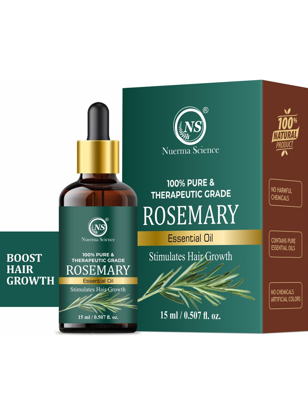 

Nuerma Science 100% Pure & Therapeutic Rosemary Essential Oil for Fast Hair Growth - 15ml, Teal