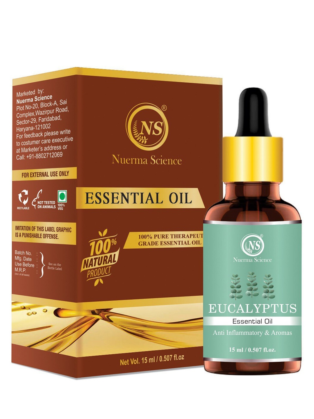 

Nuerma Science 100% Pure Therapeutic Eucalyptus Essential Oil for Anti Inflammatory - 15ml, Blue