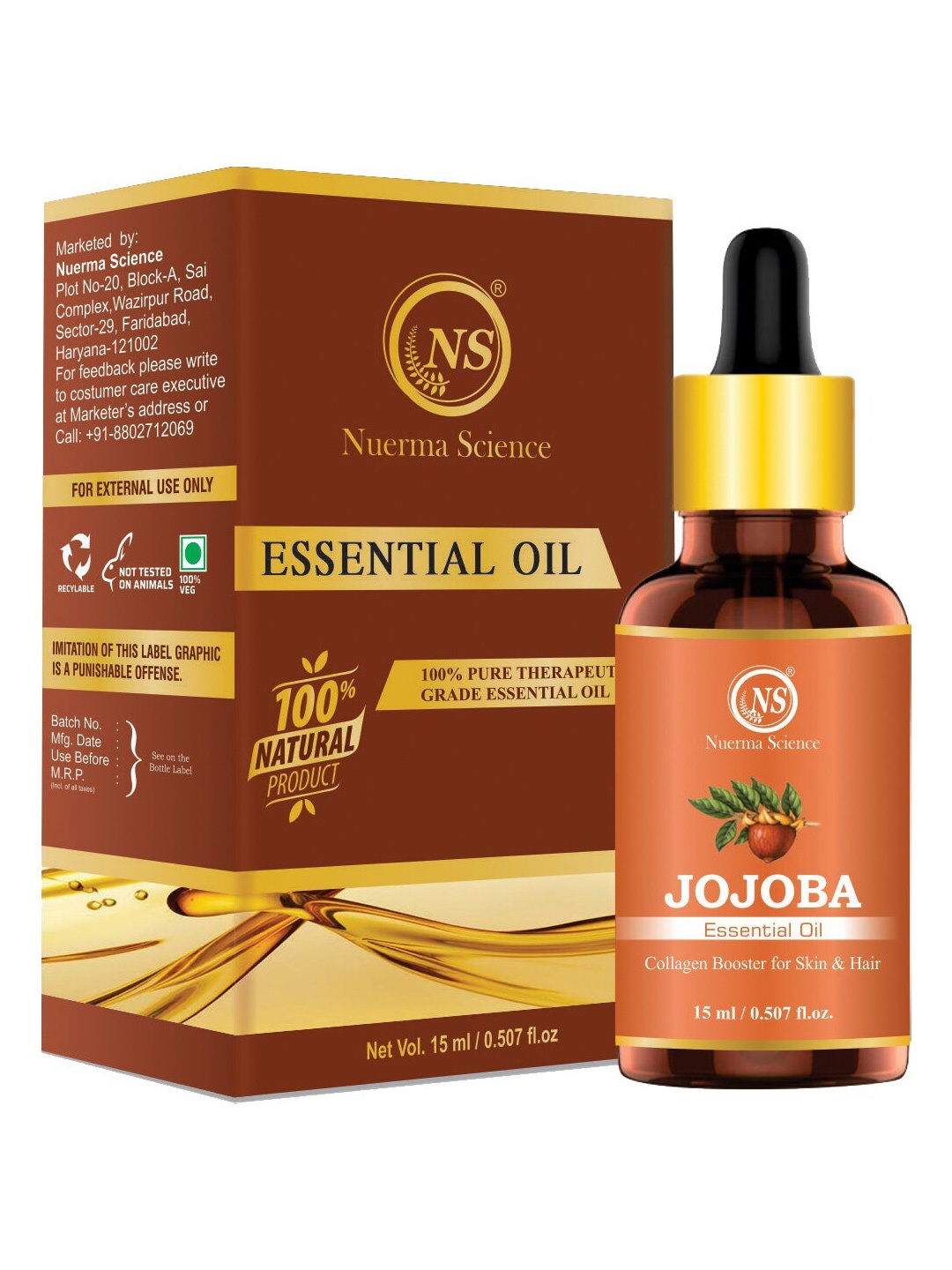 

Nuerma Science 100% Pure Therapeutic Jojoba Essential Oil for Collagen Boost - 15 ml, Orange