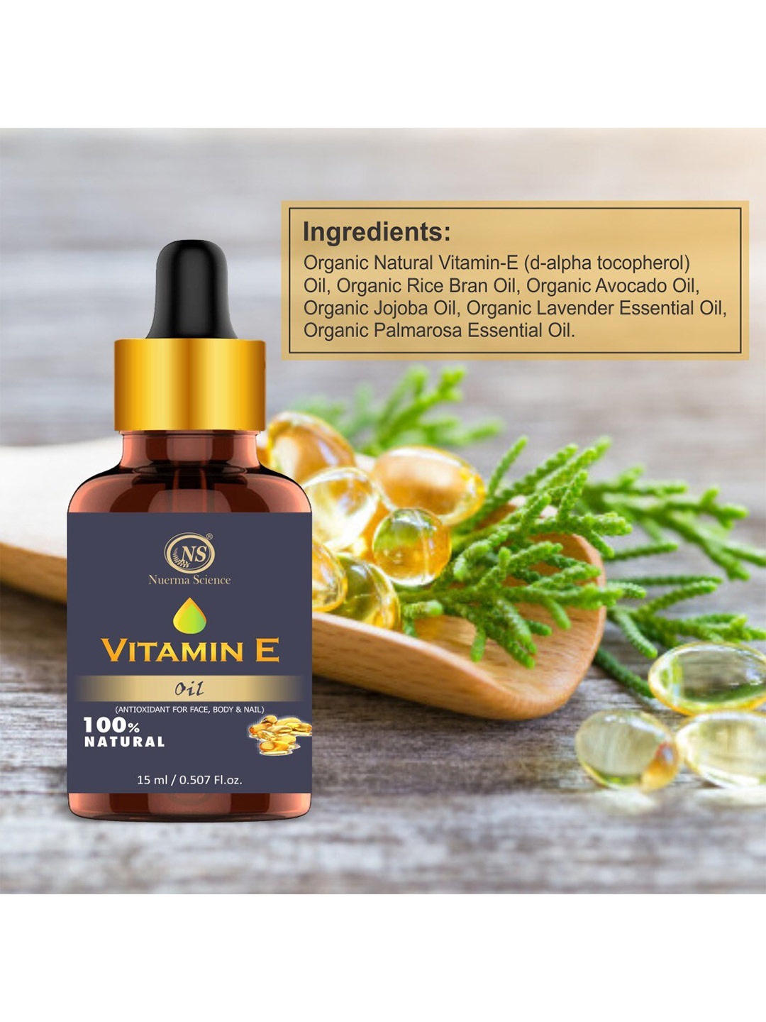 

Nuerma Science Vitamin E Oil For Face Body & Nails - 15ml, Blue