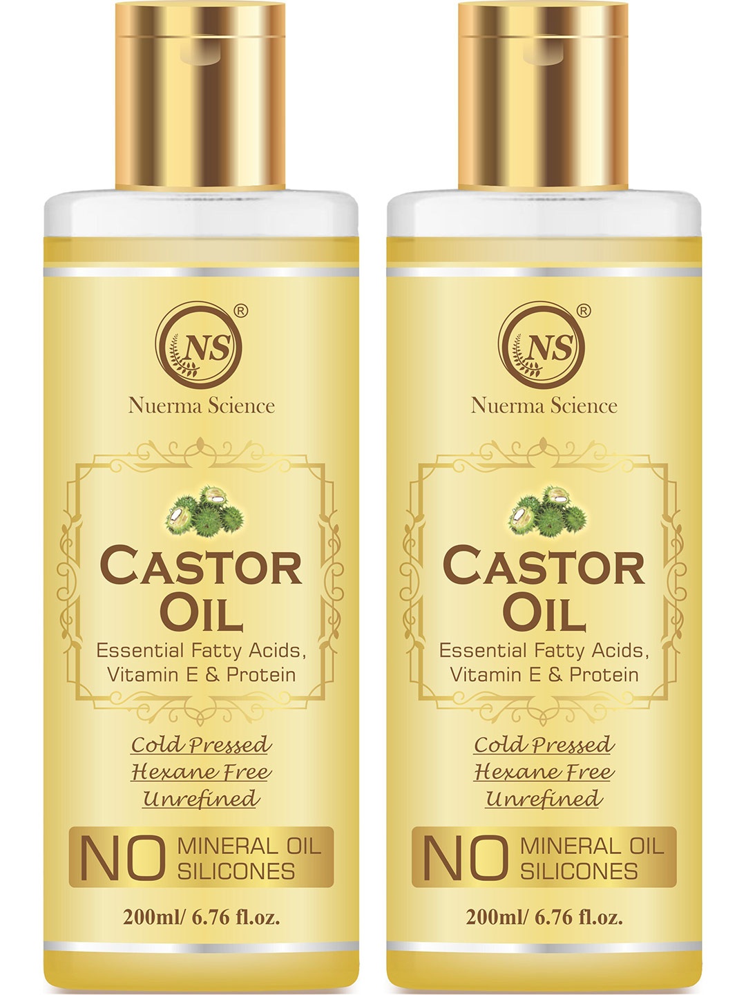 

Nuerma Science Set Of 2 Pure Cold Pressed Castor Oil For Hair & Skin - 200ml Each, Yellow