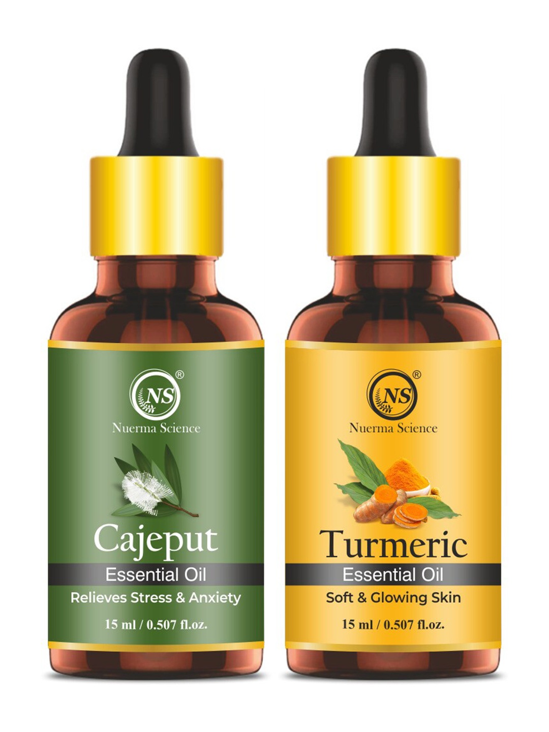 

Nuerma Science Set of 2 Turmeric & Cajeput Essential Oil - 15 ml Each, Green