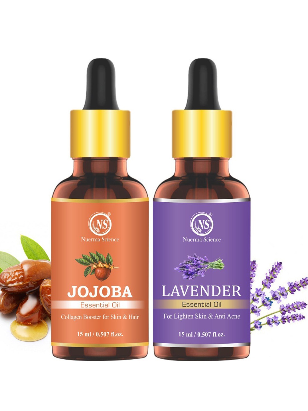 

Nuerma Science Set of Jojoba & Lavender Pure Therapeutic Grade Essential Oil - 15 ml each, Purple
