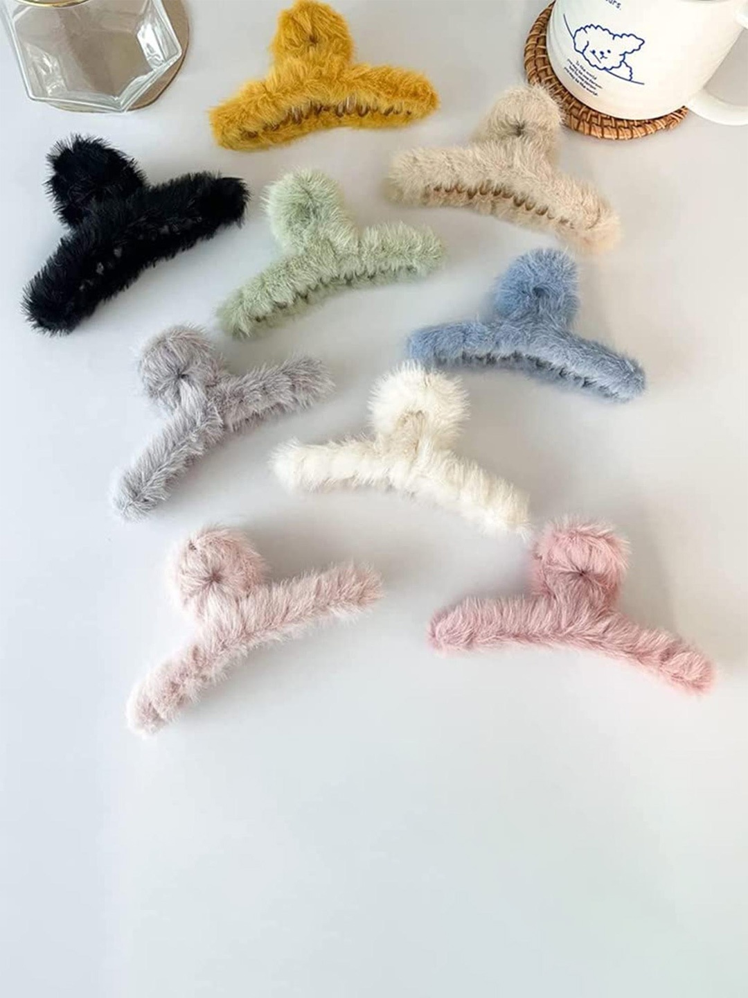 DN Creation Women Assorted Set of 2 Fur Fleece Claw Clip
