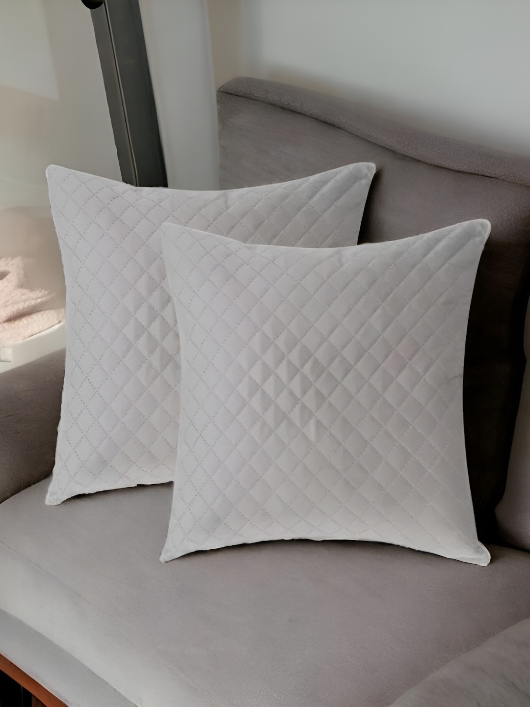 

CASA-NEST Silver Toned 2 Pieces Geometric Textured Square Cushion Covers