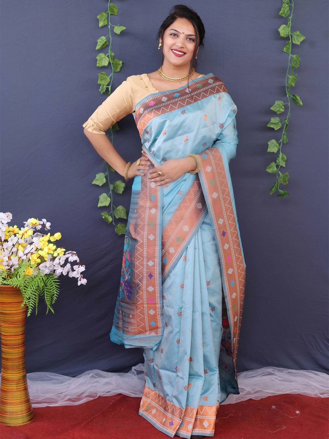 

PATIALAPICKS Woven Design Zari Pure Silk Heavy Work Kanjeevaram Saree, Blue