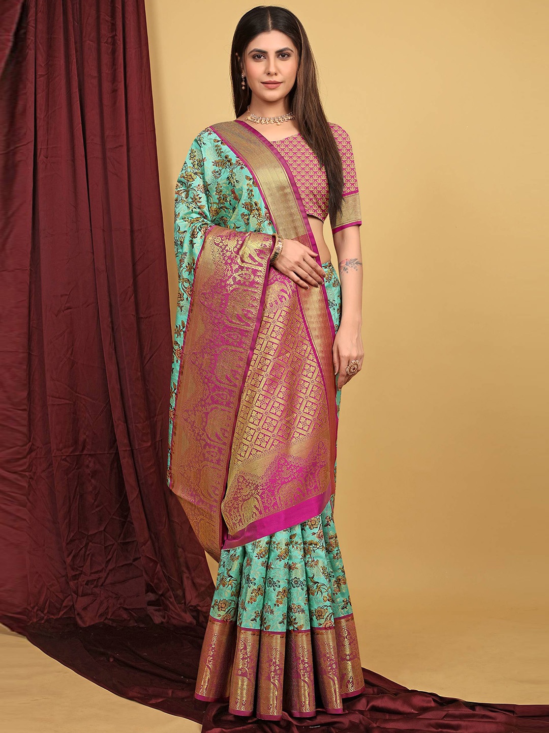 

PATIALAPICKS Woven Design Zari Pure Silk Heavy Work Kanjeevaram Saree, Blue