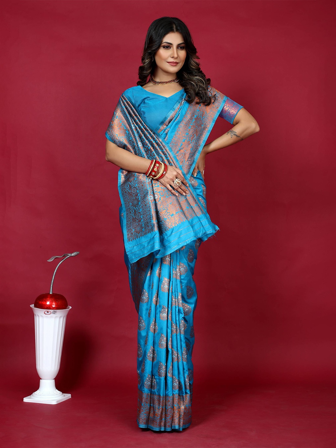 

PATIALAPICKS Woven Design Zari Pure Silk Heavy Work Kanjeevaram Saree, Blue
