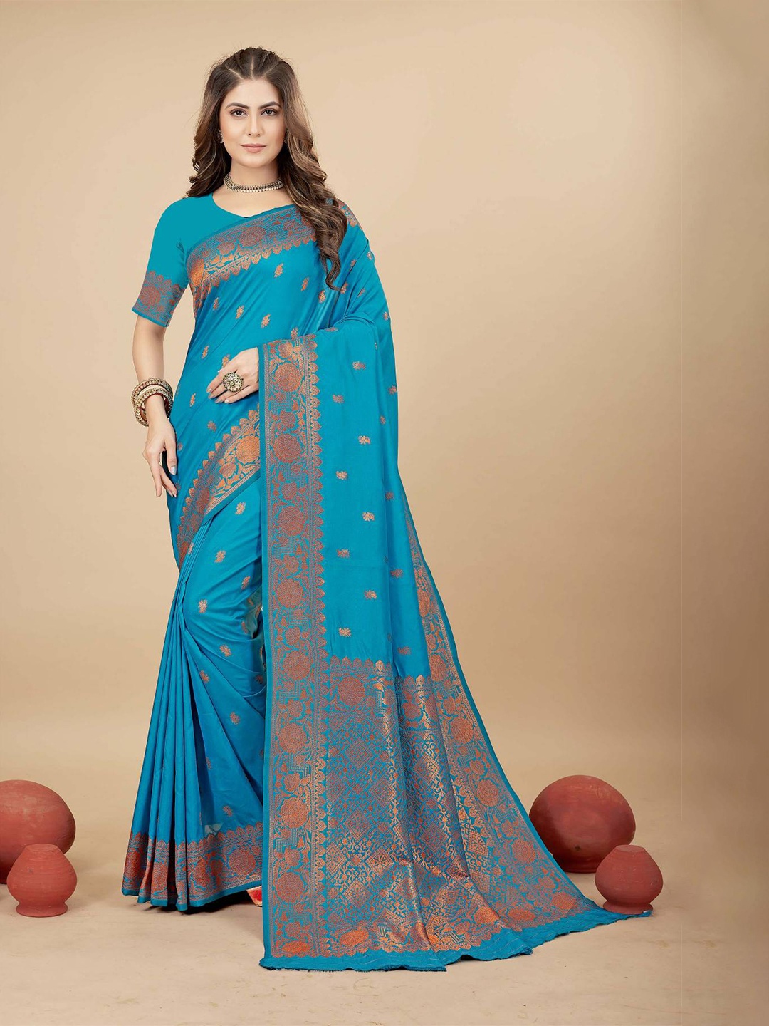 

PATIALAPICKS Woven Design Zari Pure Silk Heavy Work Kanjeevaram Saree, Blue