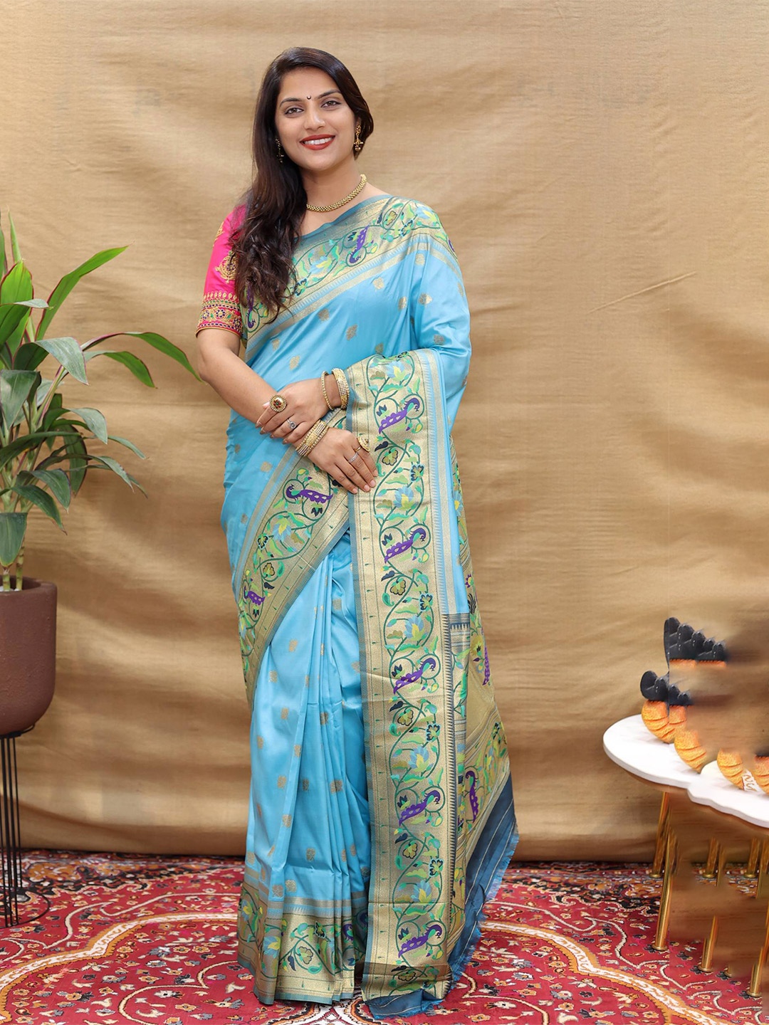 

PATIALAPICKS Ethnic Woven Design Zari Pure Silk Heavy Work Kanjeevaram Saree, Blue