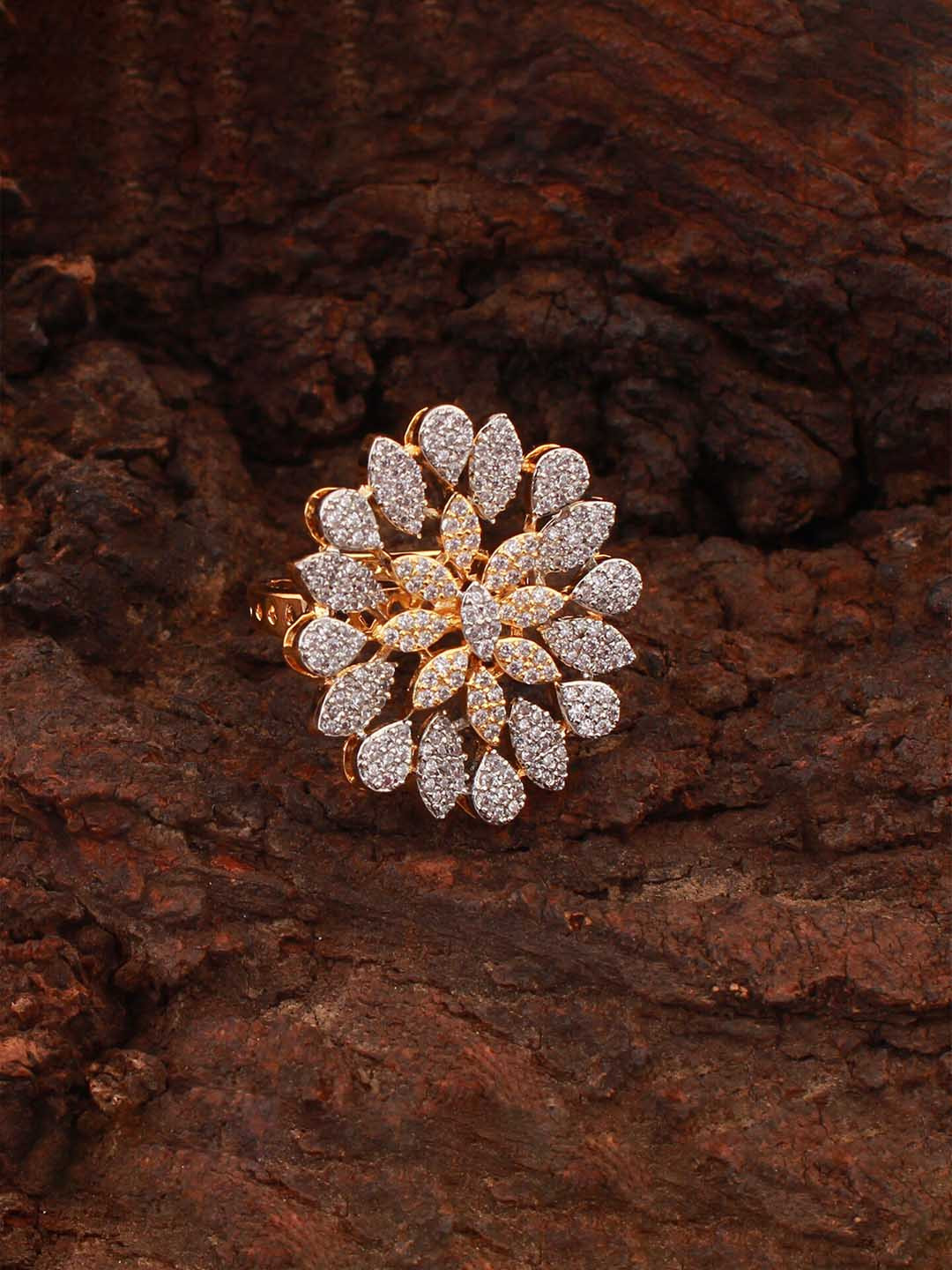 

Mirana Gold Plated CZ Studded Finger Ring