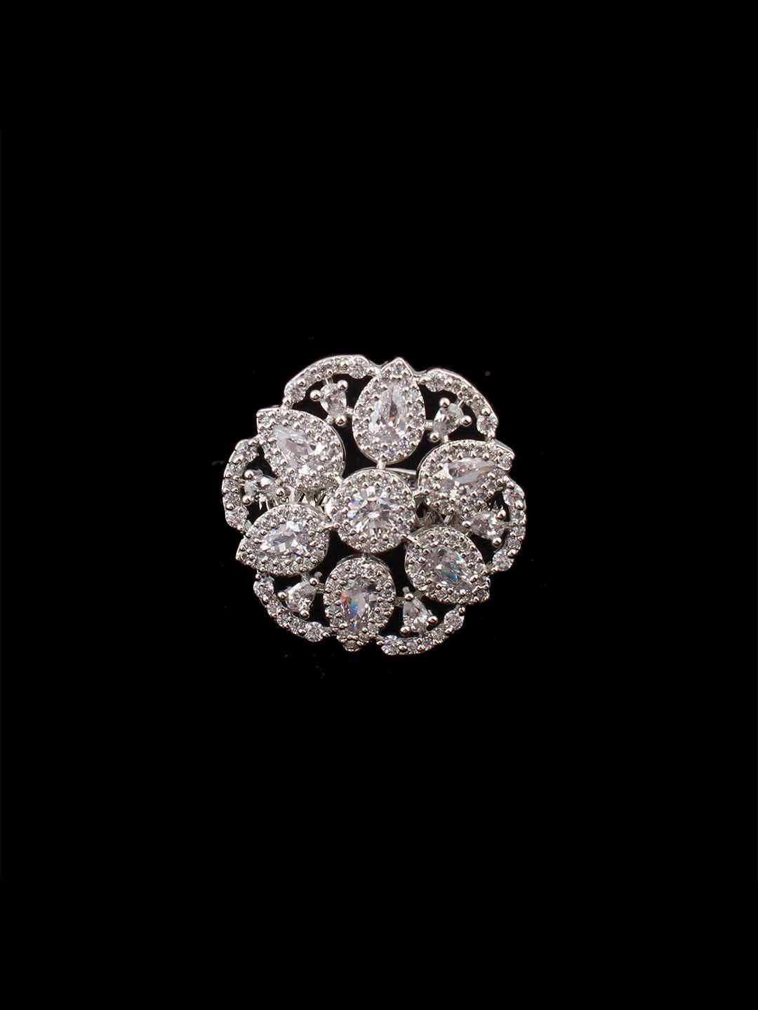 

Mirana Rhodium-Plated Cubic Zirconia Studded Finger Ring, Silver