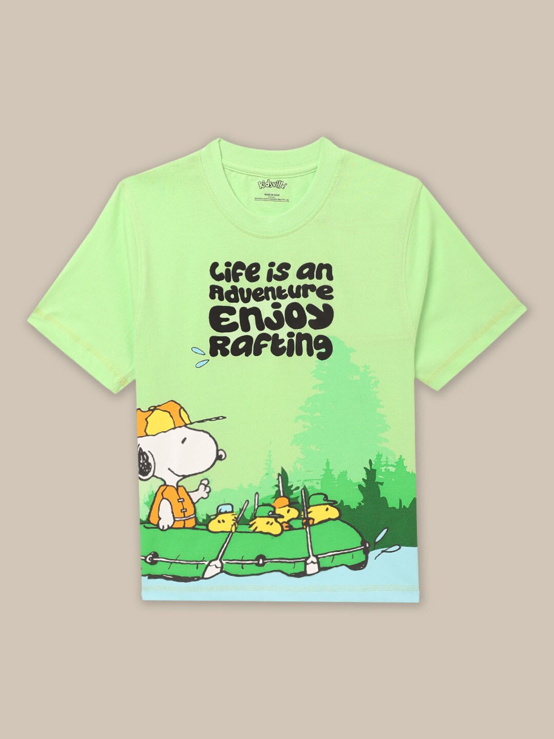 

Kids Ville Boys Peanuts Printed Relaxed Fit Pure Cotton T-shirt, Green
