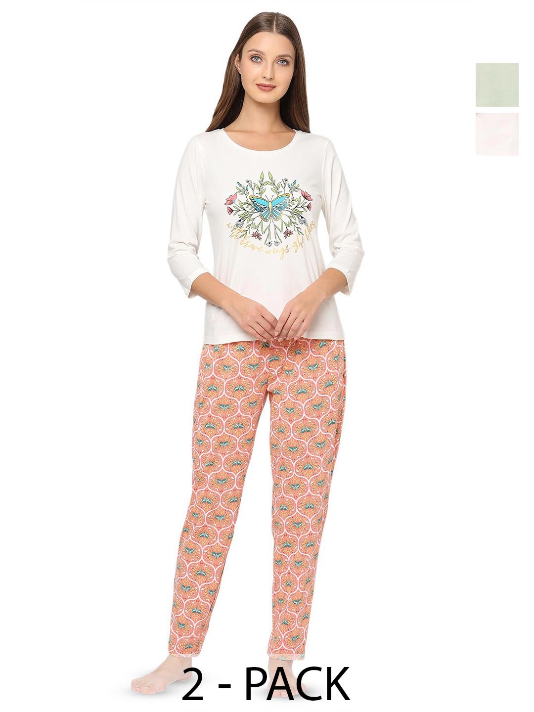 

MAYSIXTY Typography Printed Pure Cotton Night Suit, White