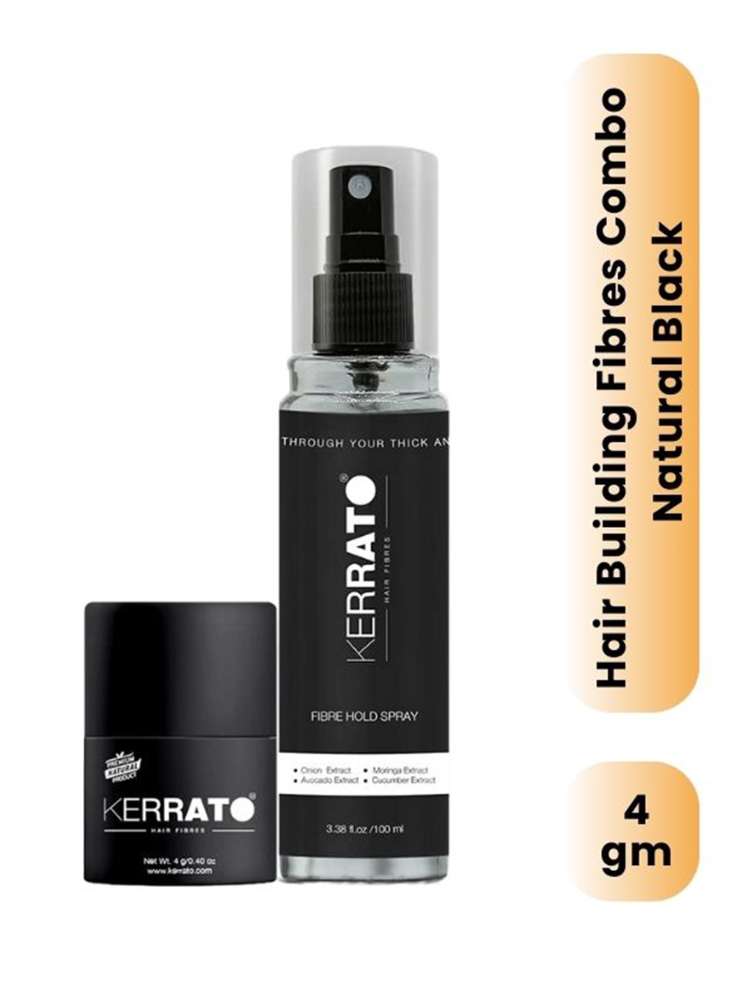 

KERRATO HAIR FIBRES 2-Pcs Thinning Hair 4g & Hold Spray 100ml Combo - Natural Black