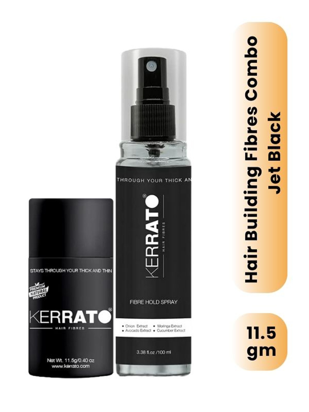 

KERRATO HAIR FIBRES 2-Pcs Thinning Hair 11.5g & Hold Spray 100ml Combo - Jet Black