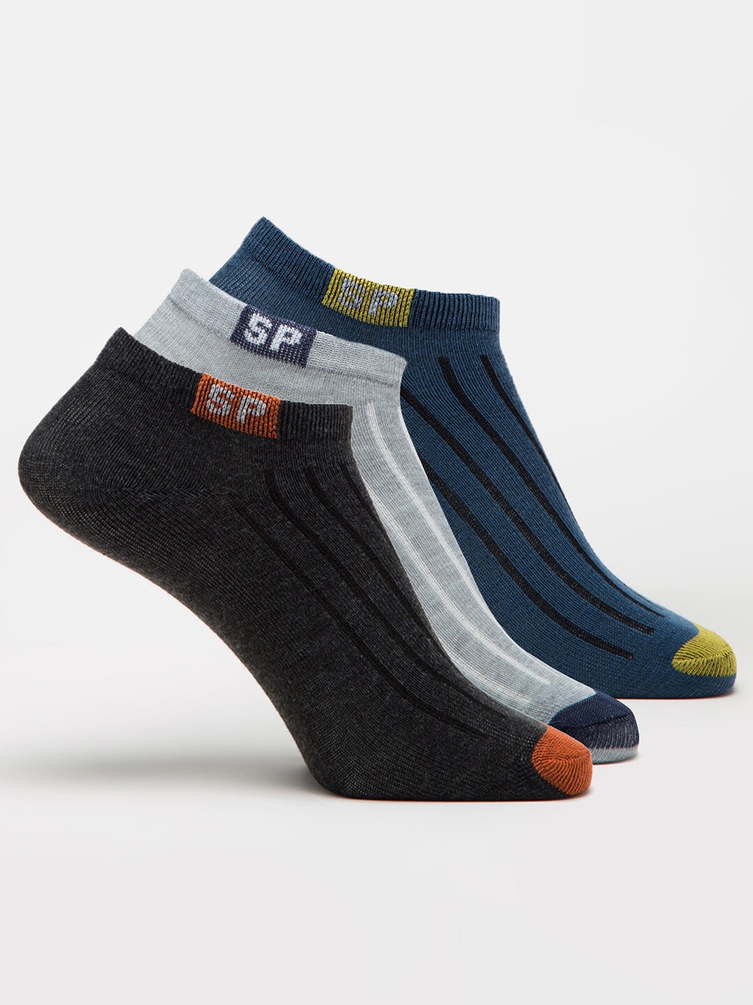 

J Style Women Pack Of 3 Striped Ankle Length Socks, Black