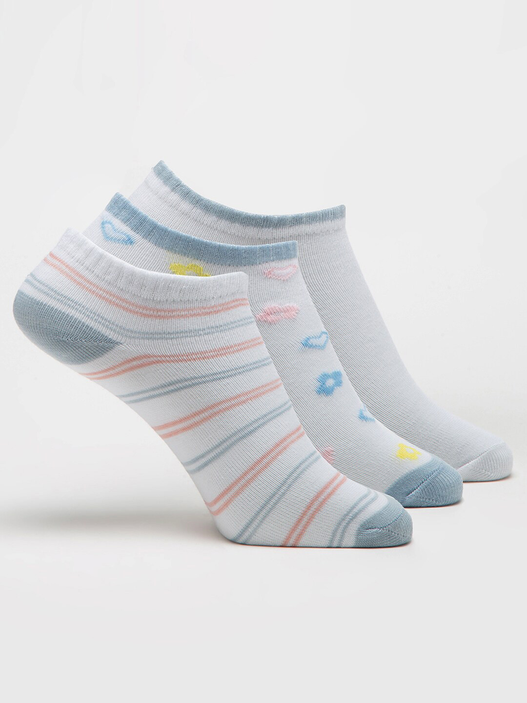 

J Style Women Pack Of 3 Patterned Shoe Liners Socks, White