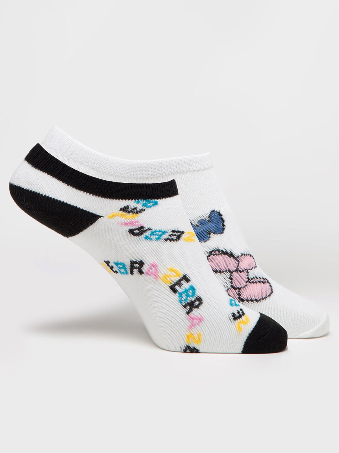 

J Style Women Pack Of 2 Cotton Patterned Shoe Liners, White