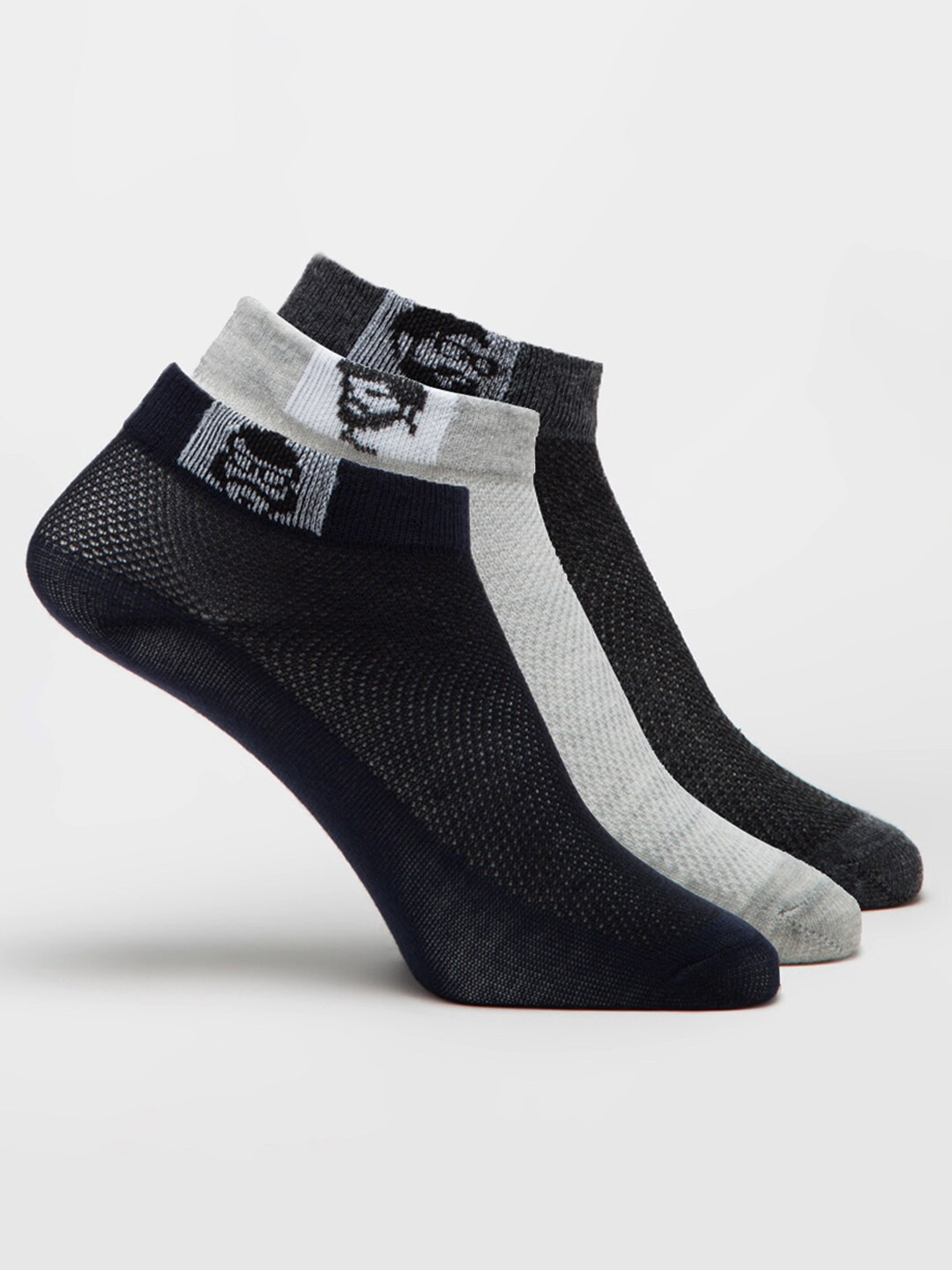 

J Style Women Pack Of 3 Patterned Ankle-Length Socks, Grey