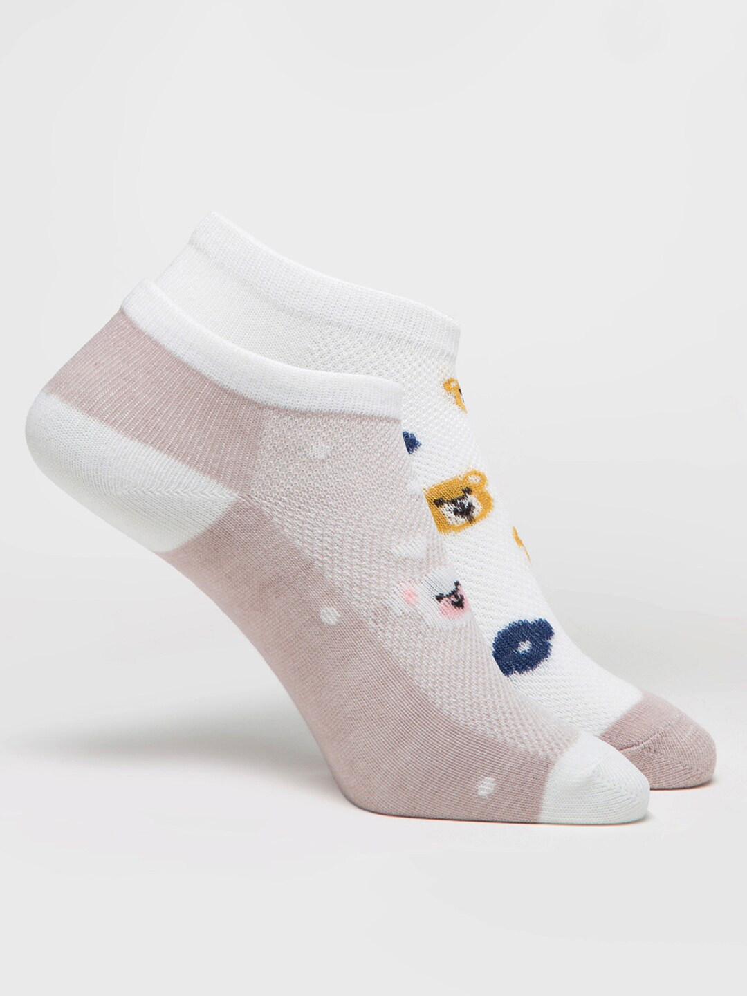 

J Style Women Pack Of 2 Patterned Shoe Liners Socks, White