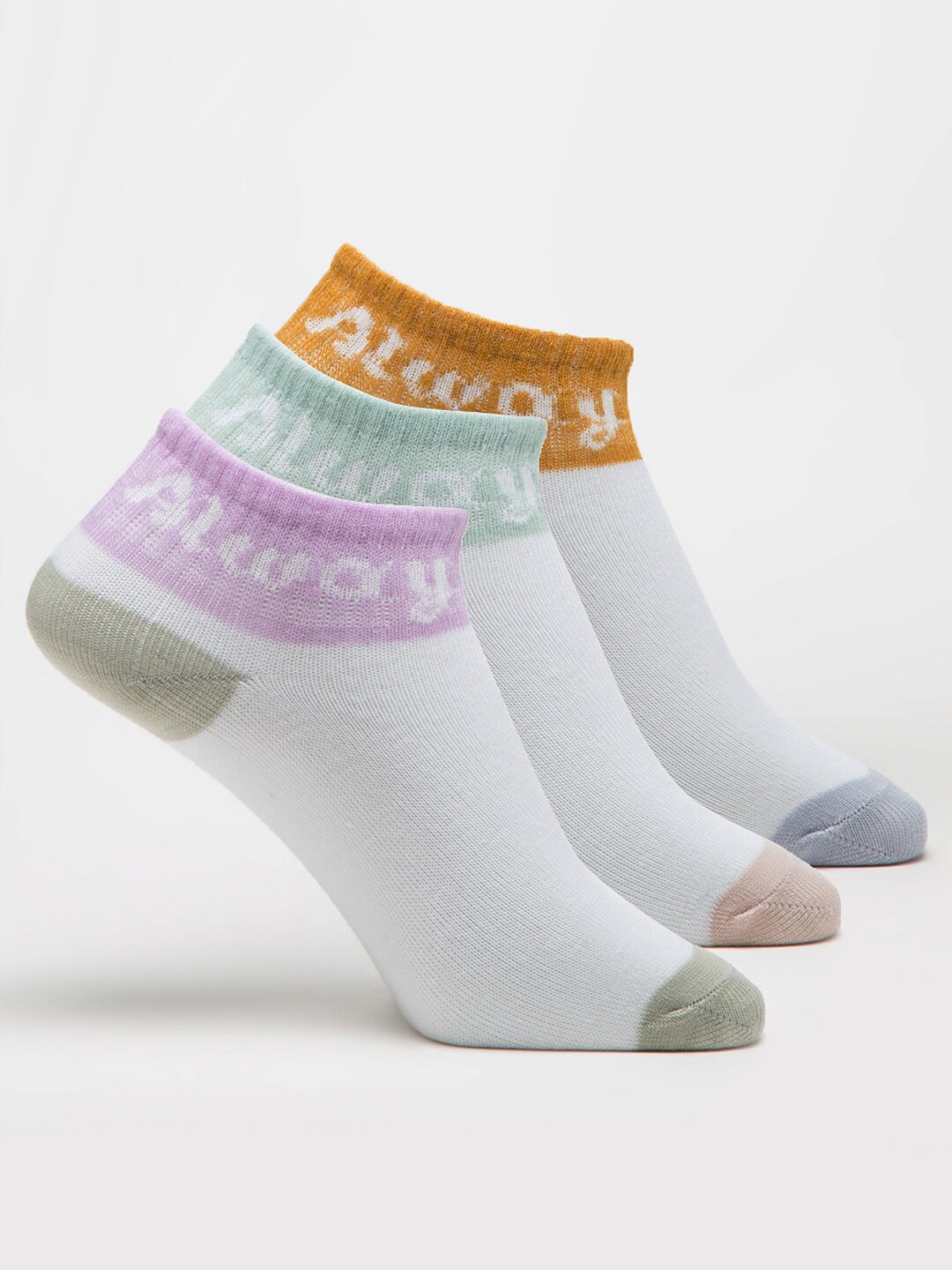 

J Style Women Pack Of 3 Patterned Ankle Length Socks, Orange