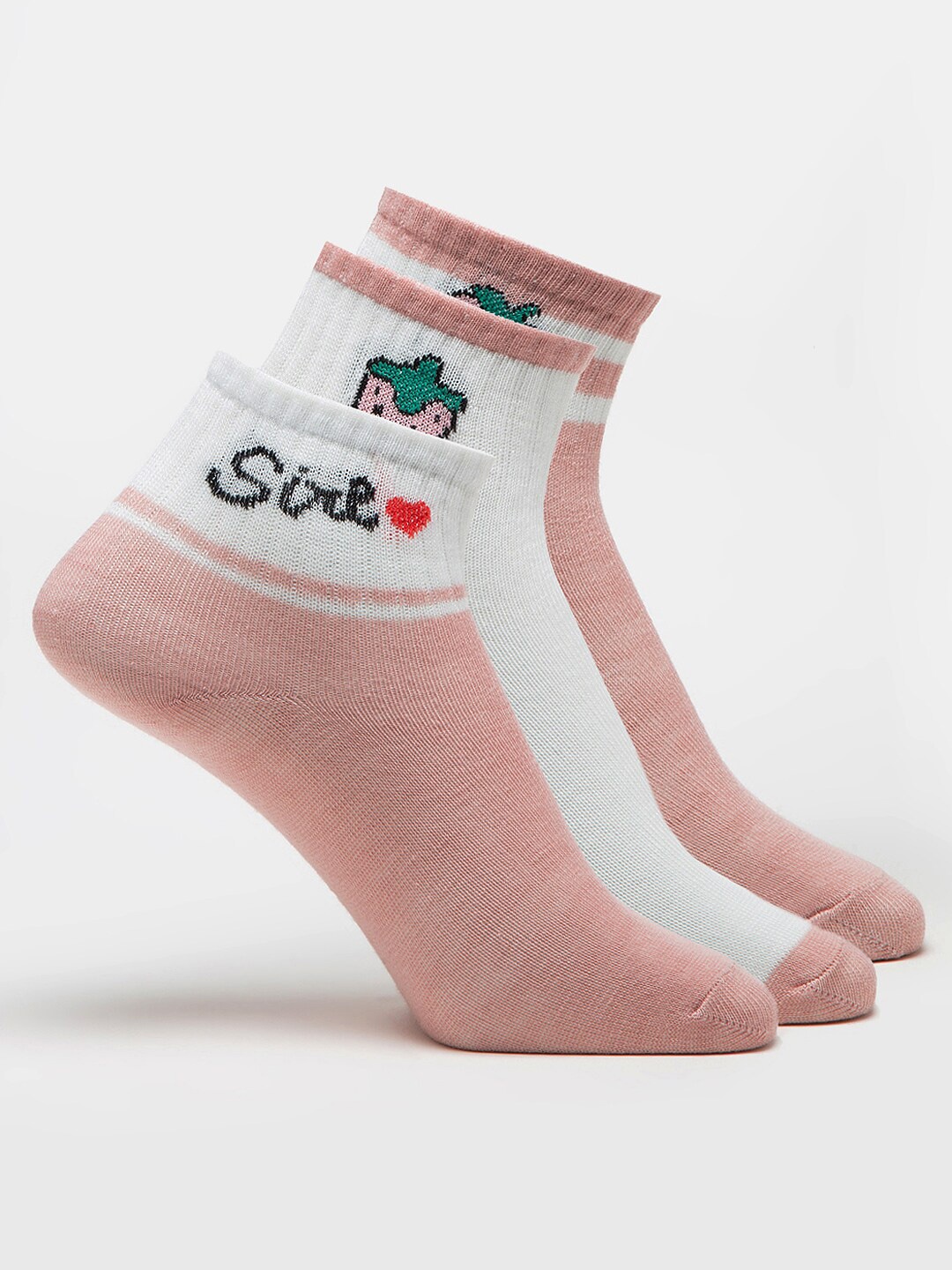 

J Style Women Pack Of 3 Patterned Ankle-Length Socks, Pink