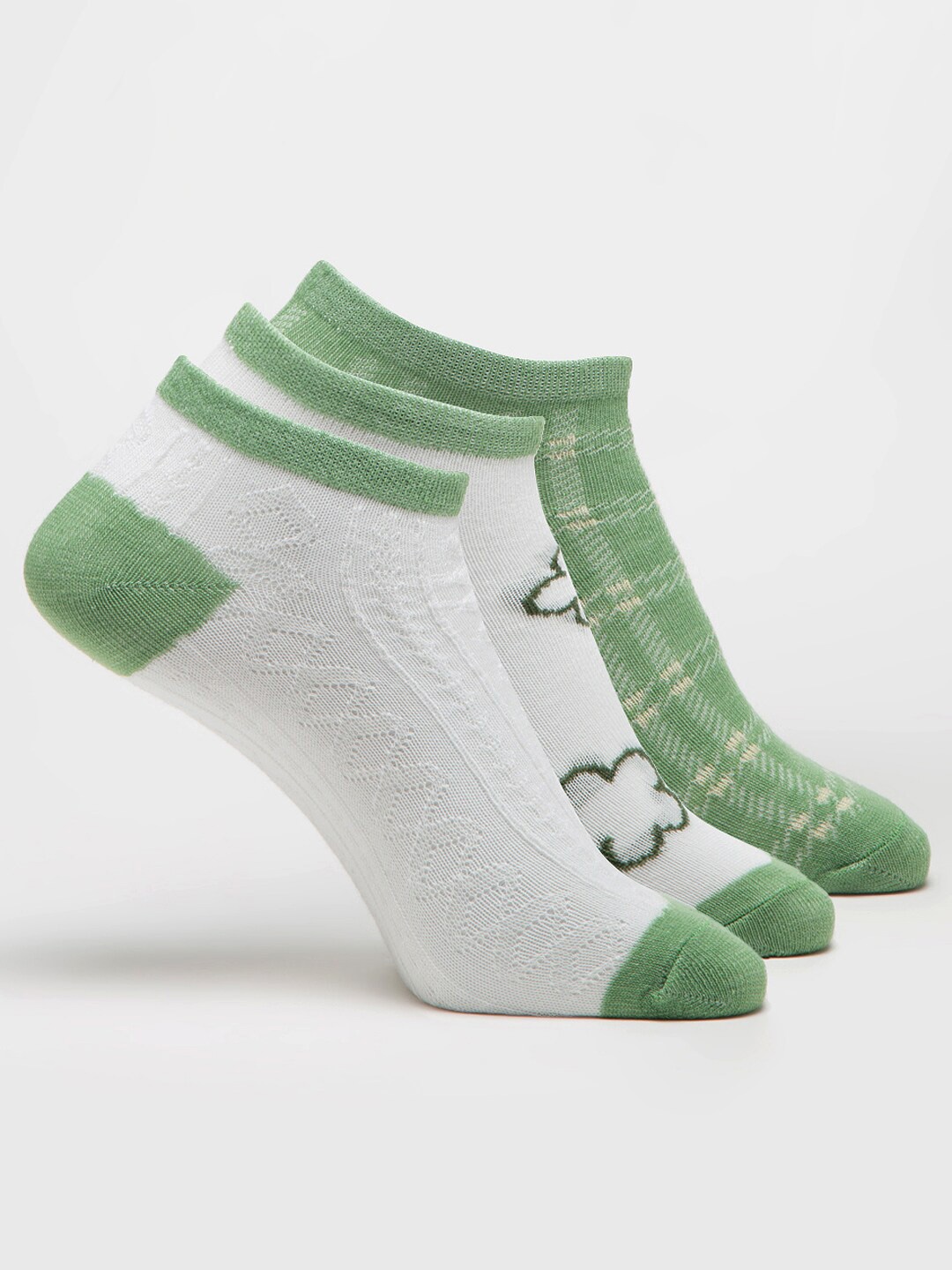 

J Style Women Pack Of 3 Patterned Ankle-Length Socks, Green